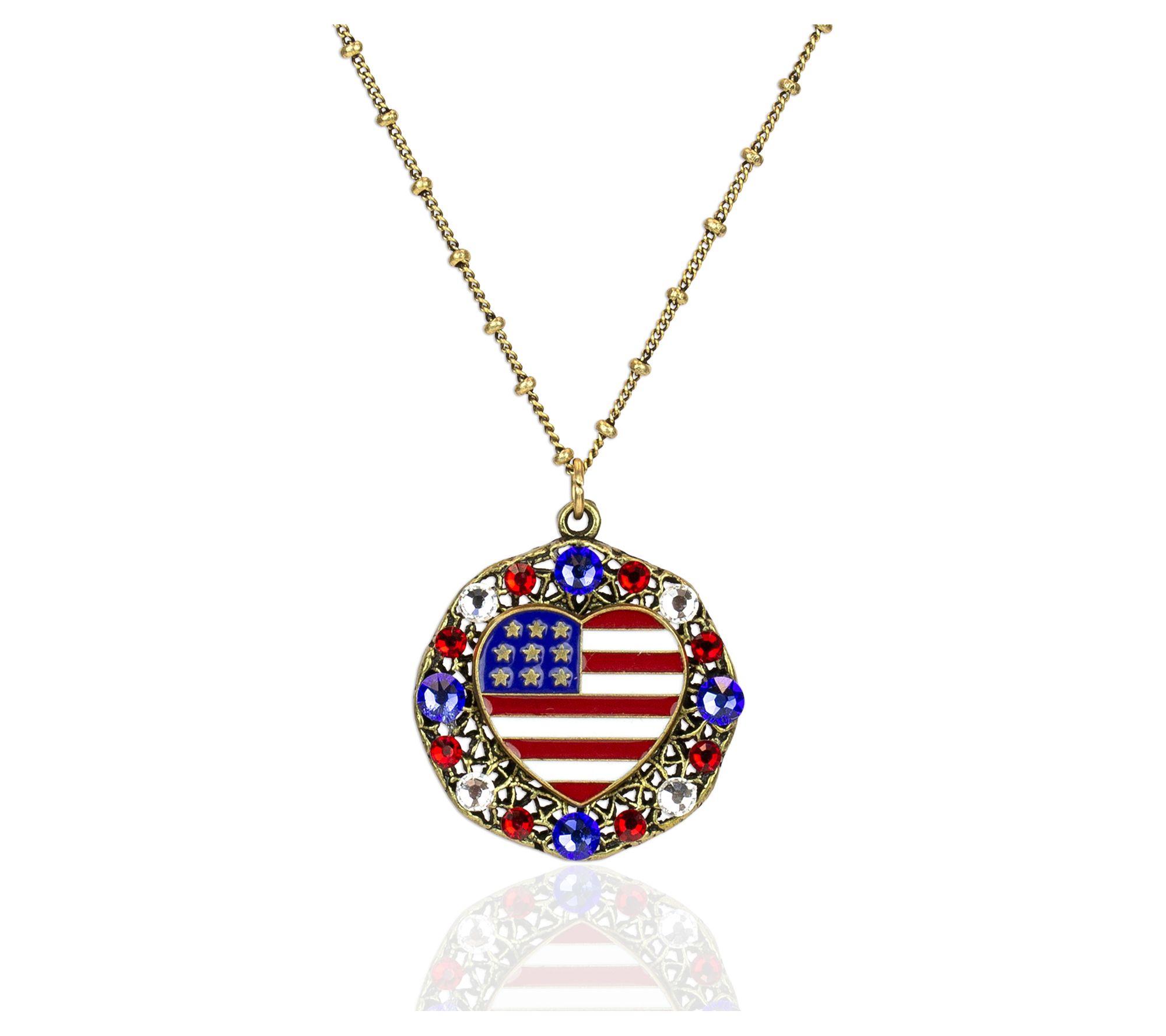 Anne Koplik Americana Heart Flag Pendant w/Chain
