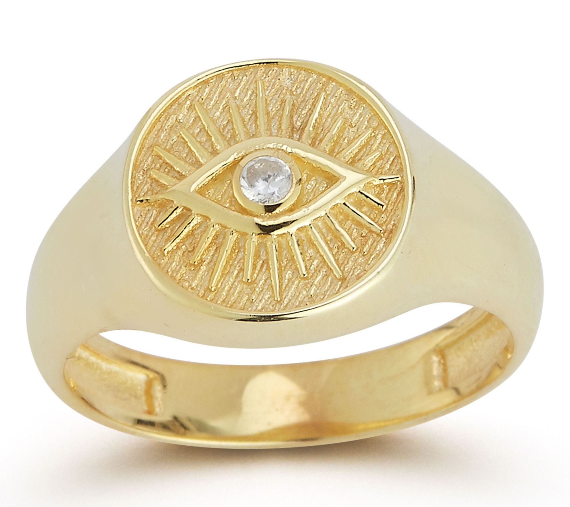 Sterlina Silver Evil Eye Signet Ring, 14K GoldPlated