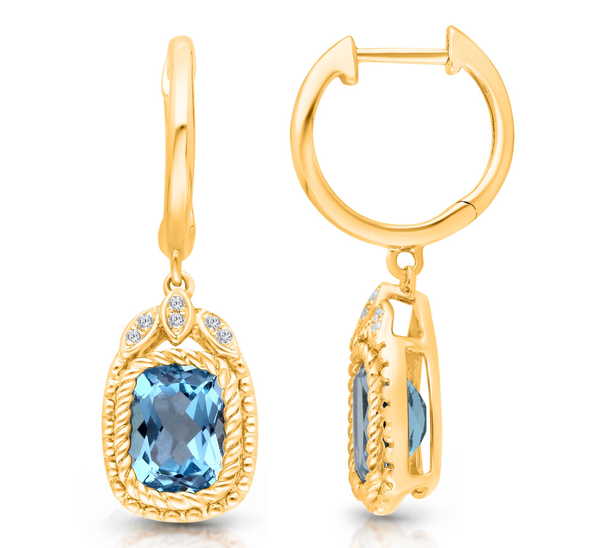 KALLAT Blue Topaz & Diamonds Dangle Earrings, 14K Gold