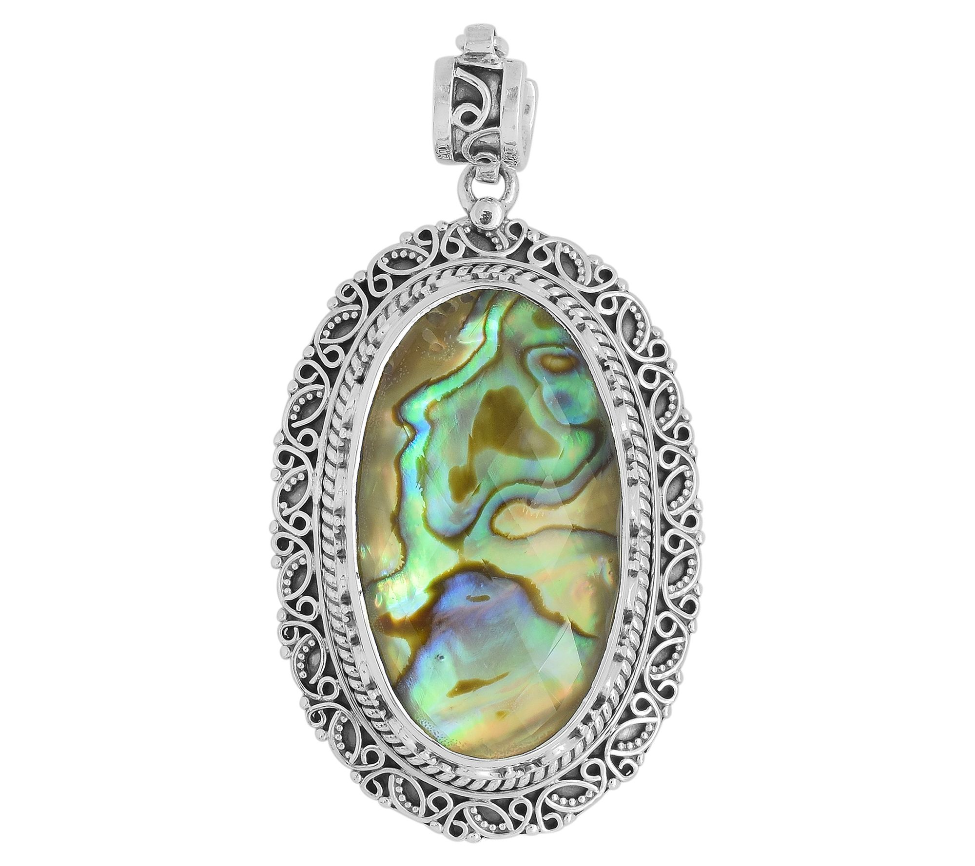 Sterling Silver Rainbow Mother of Pearl & RockCrystal Pendant