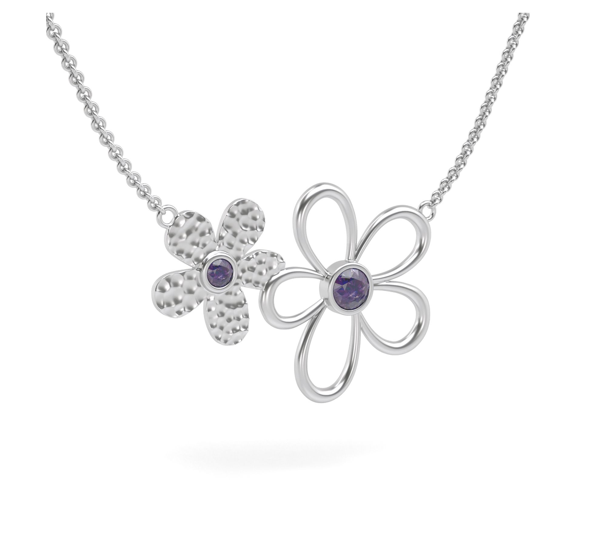 Or Paz Sterling Silver Gemstone Double Flower Necklace
