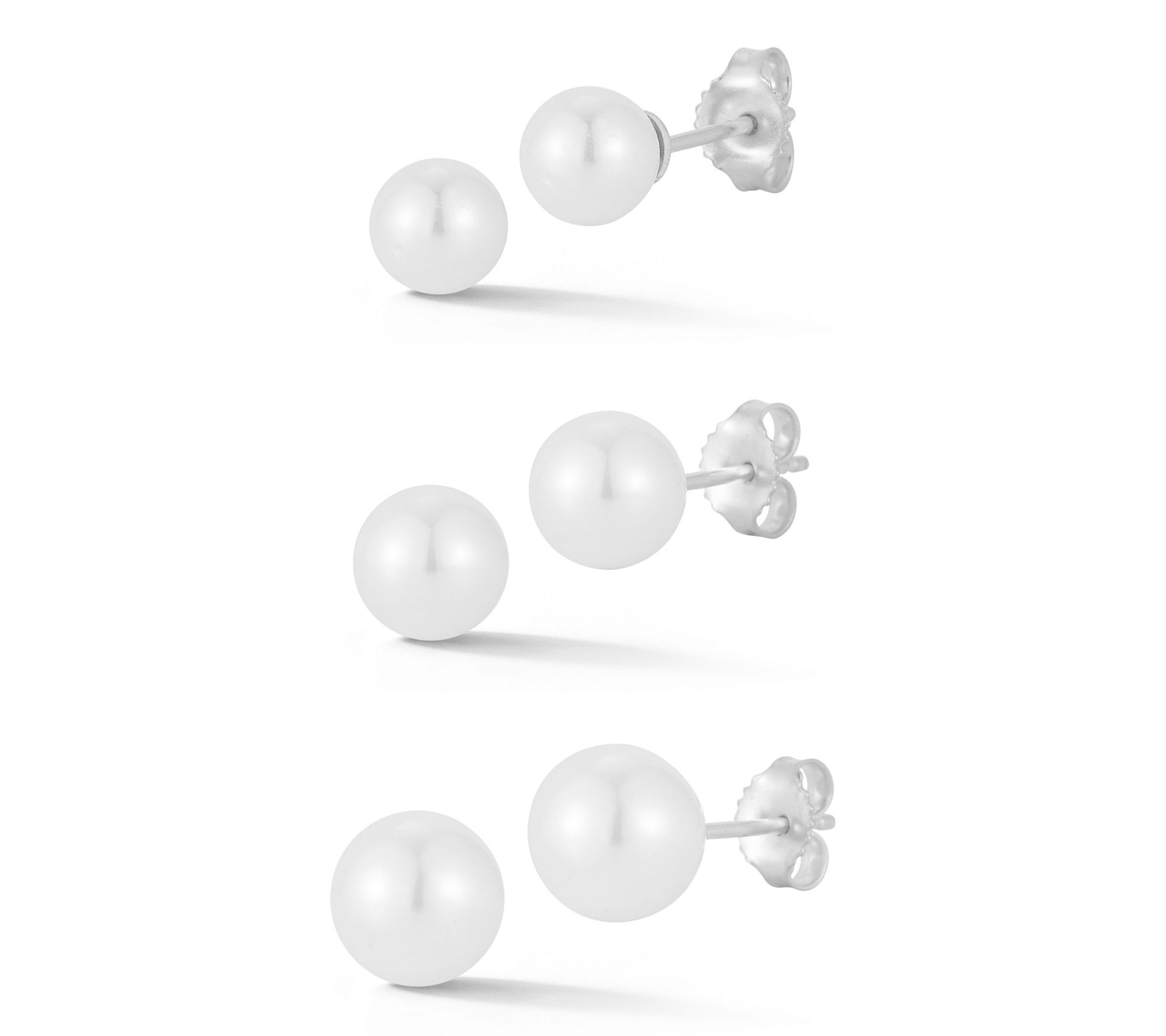 Sterlina Silver Set of 3 Cultured Pearl Studs,Sterling