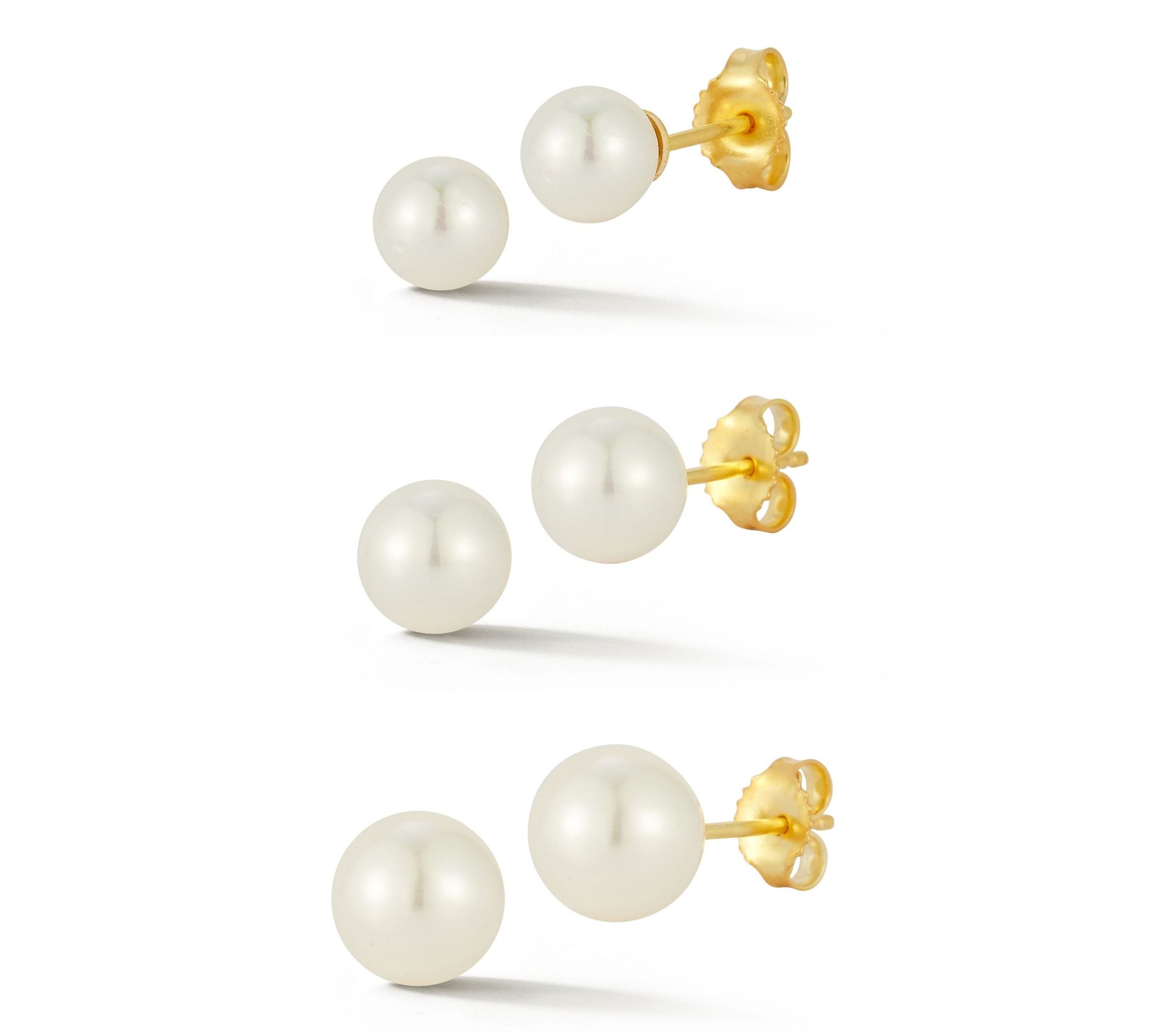 Sterlina Silver Set of 3 Cultured Pearl Studs,Sterling
