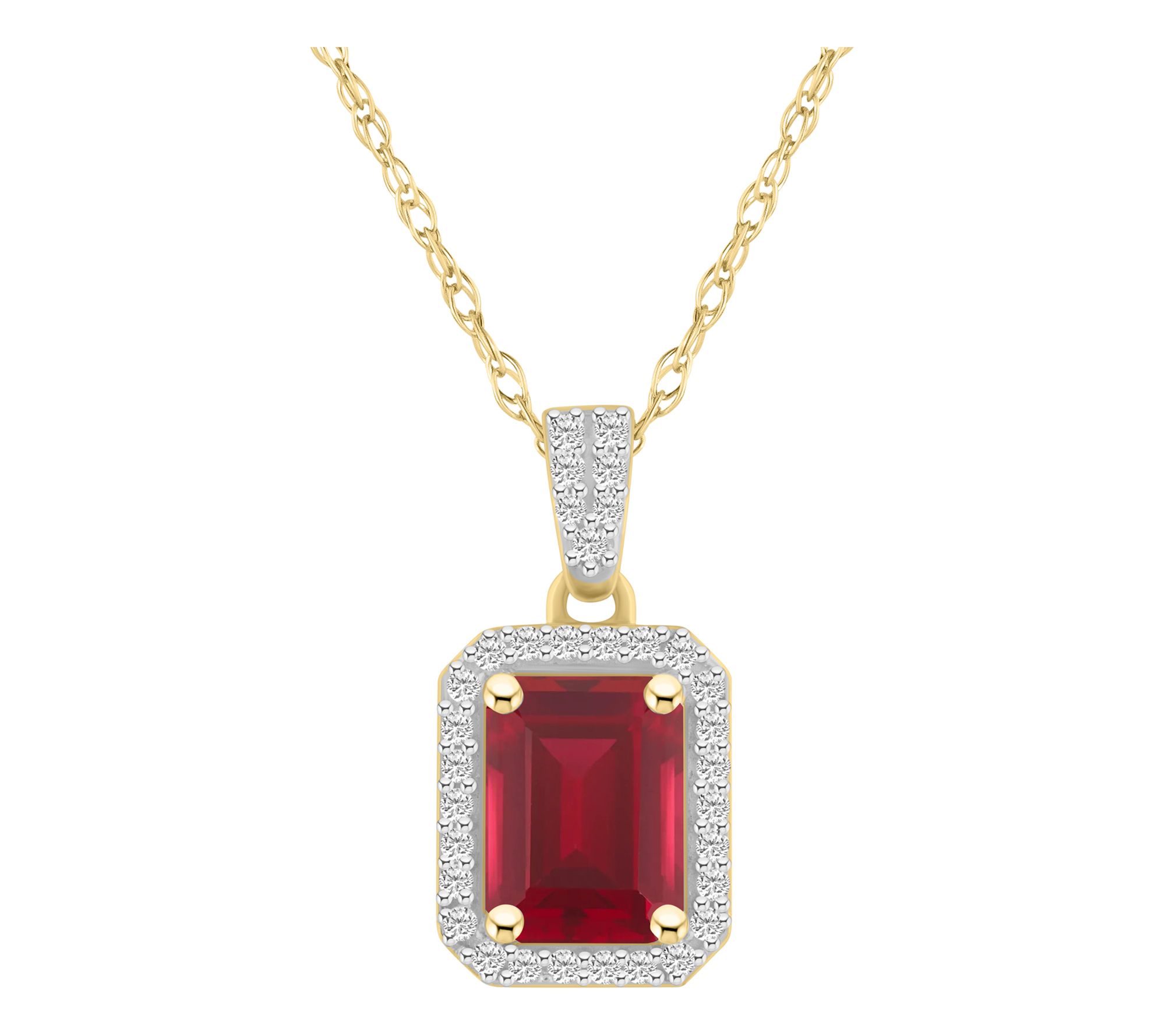 Affinity Gems Emerald Cut Created Gemstone Necklace, 10K Gold