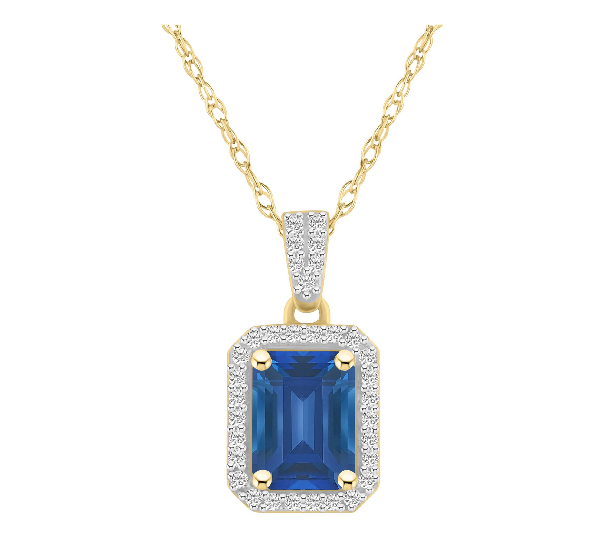 Affinity Gems Emerald Cut Created Gemstone Necklace, 10K Gold