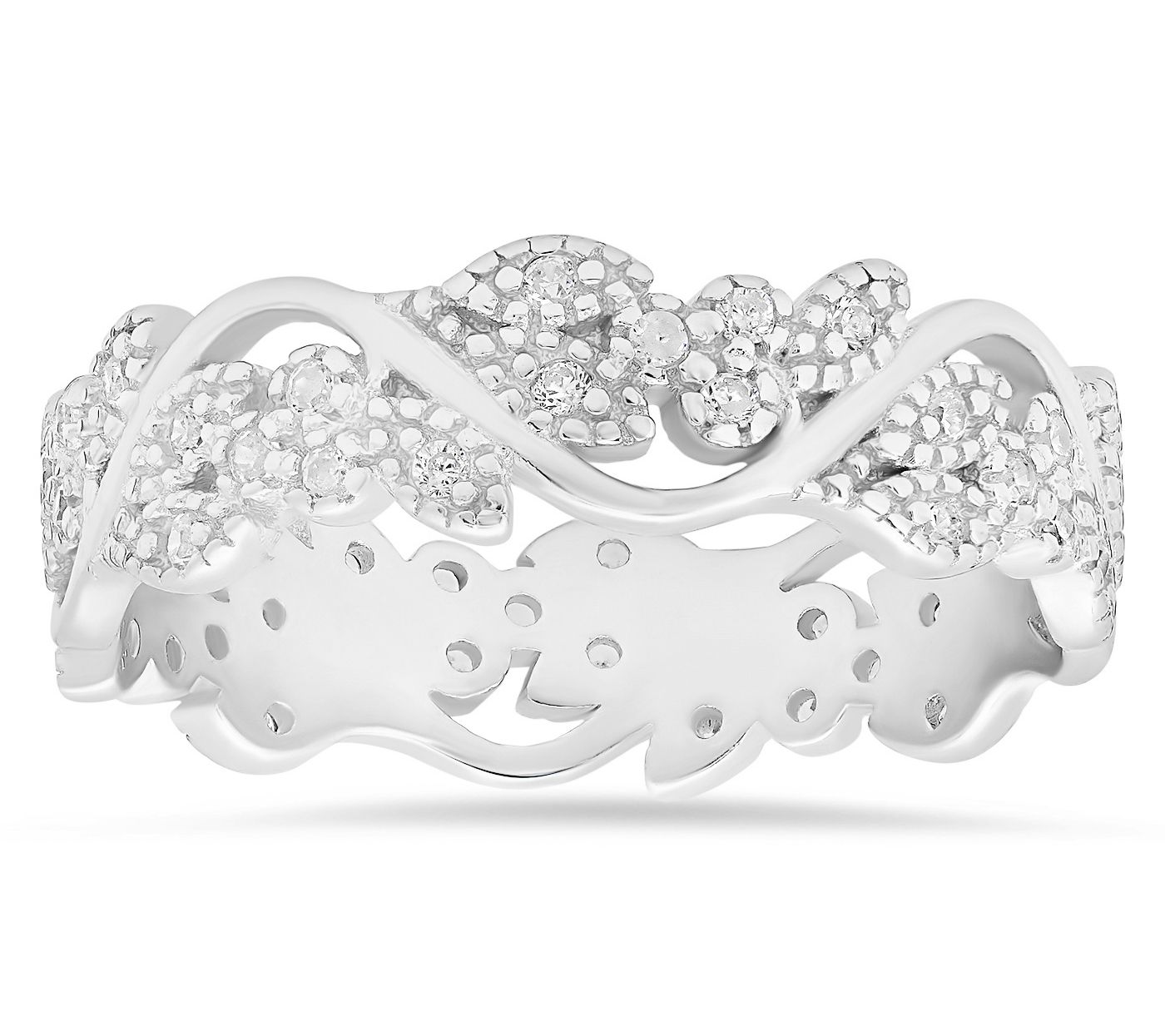 Diamonique Vintage Floral Band Ring, Sterling Silver