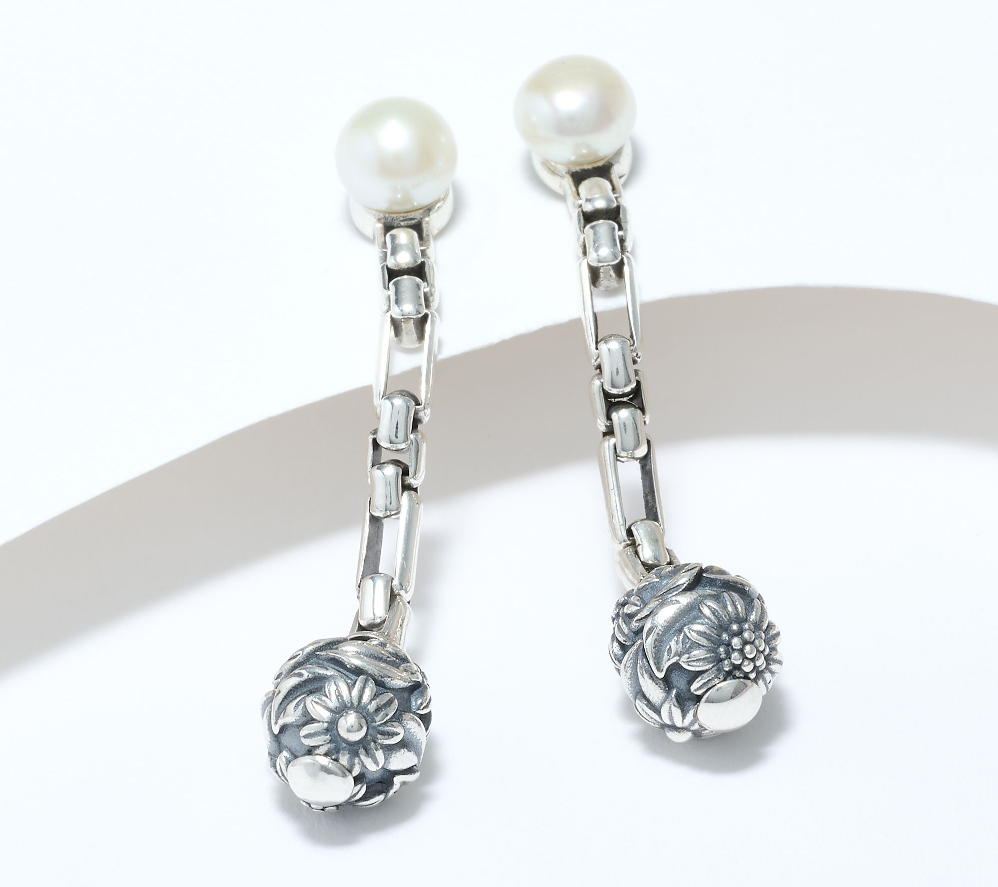 Christian James by Scott Grimes Sterling Silver Floral Bead Drop Earrings