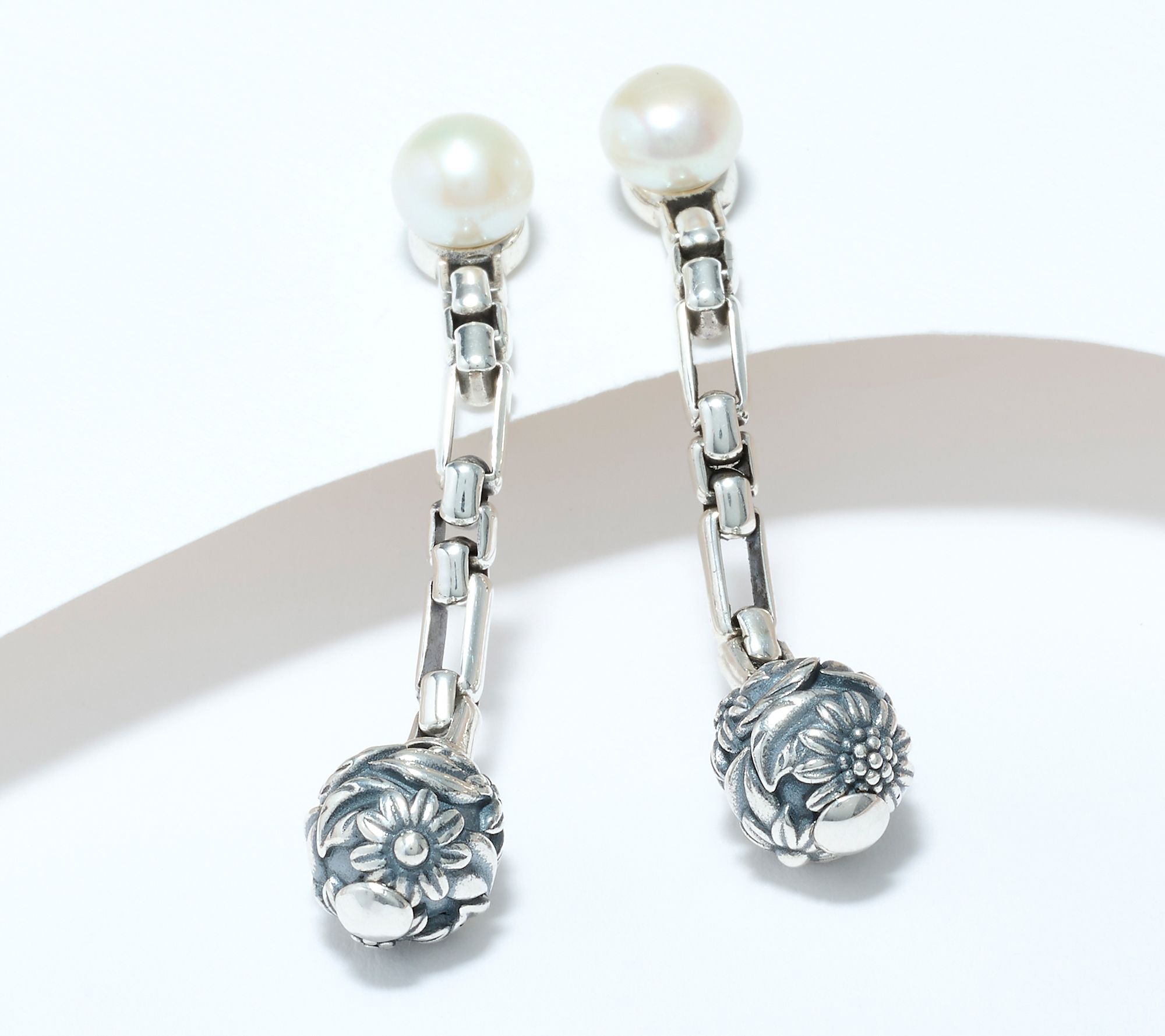 Christian James by Scott Grimes Sterling Silver Floral Bead Drop Earrings