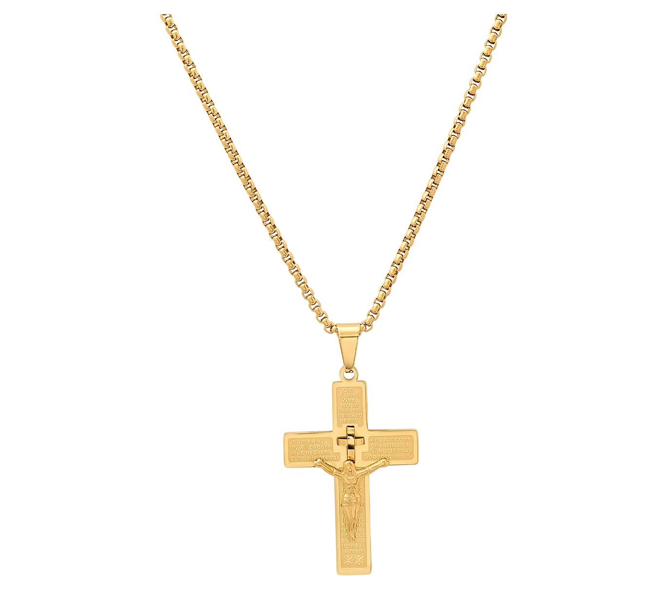 Steel By Design 18K Gold Plated Lord's Prayer Crucifix Pendant