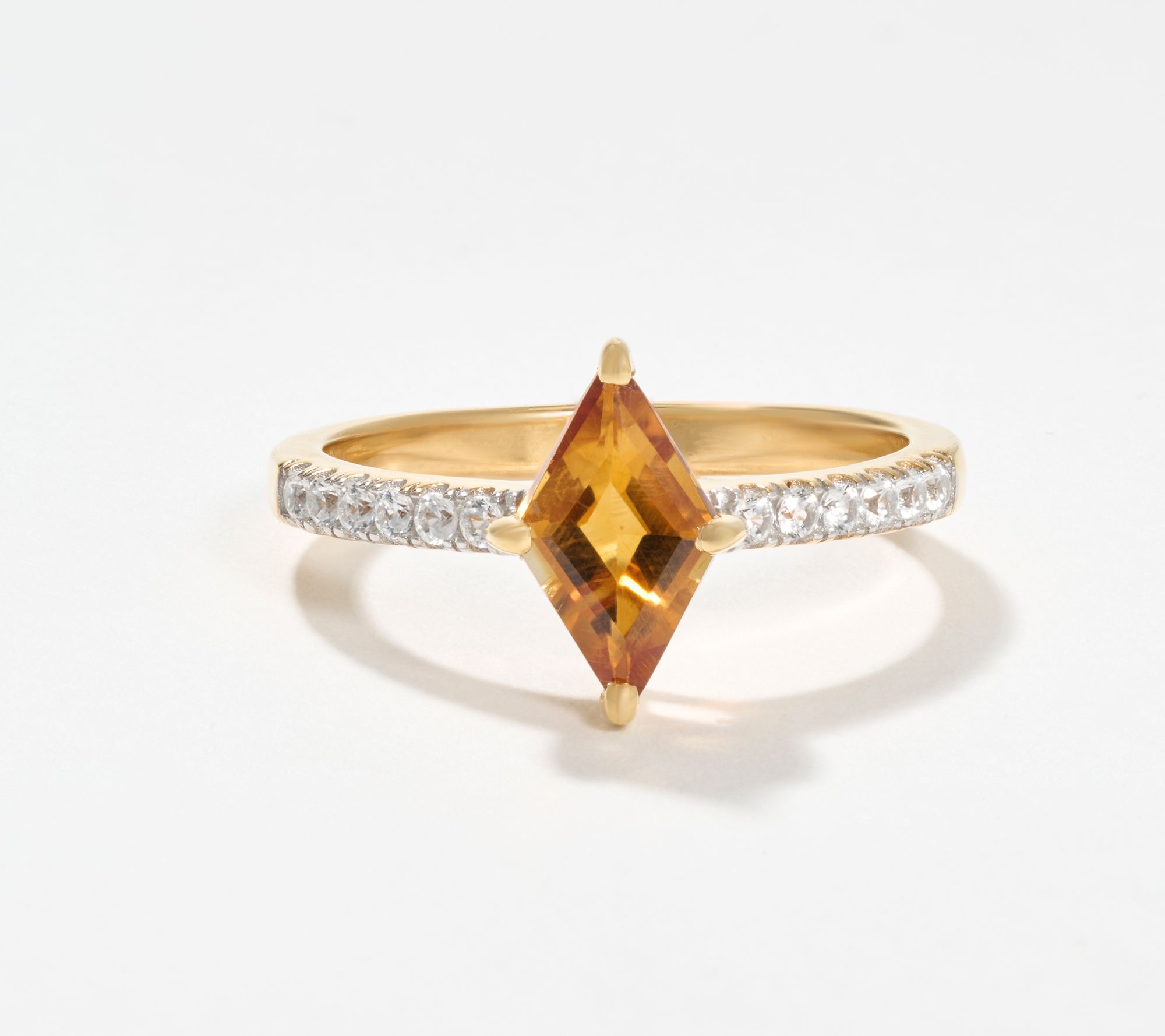 Afiinity Gems Precious Gem & White Zircon Kite Cut Ring 14K Plated Ster