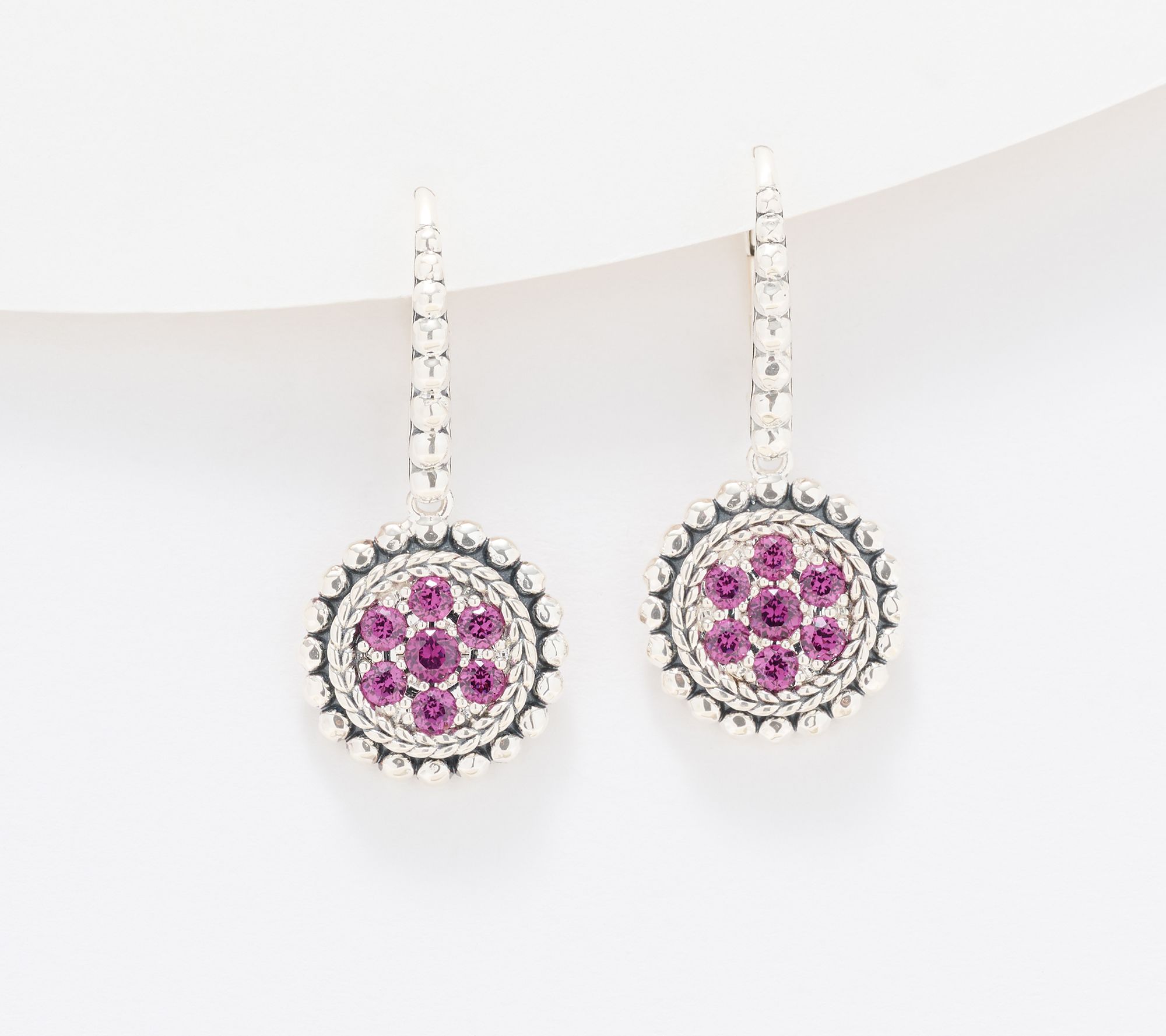 JAI Sterling Silver Exotic Gemstone Pave Earrings