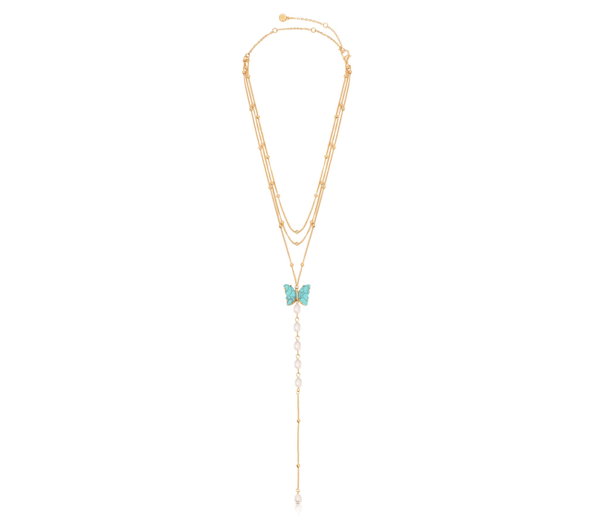 Ettika Turquoise Cultured Pearl Butterfly Lariat Necklace