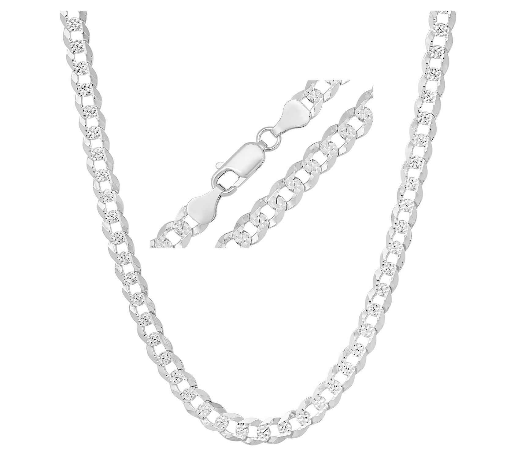 Italian Silver Men's Diamond-Cut Curb Link Chain Necklace