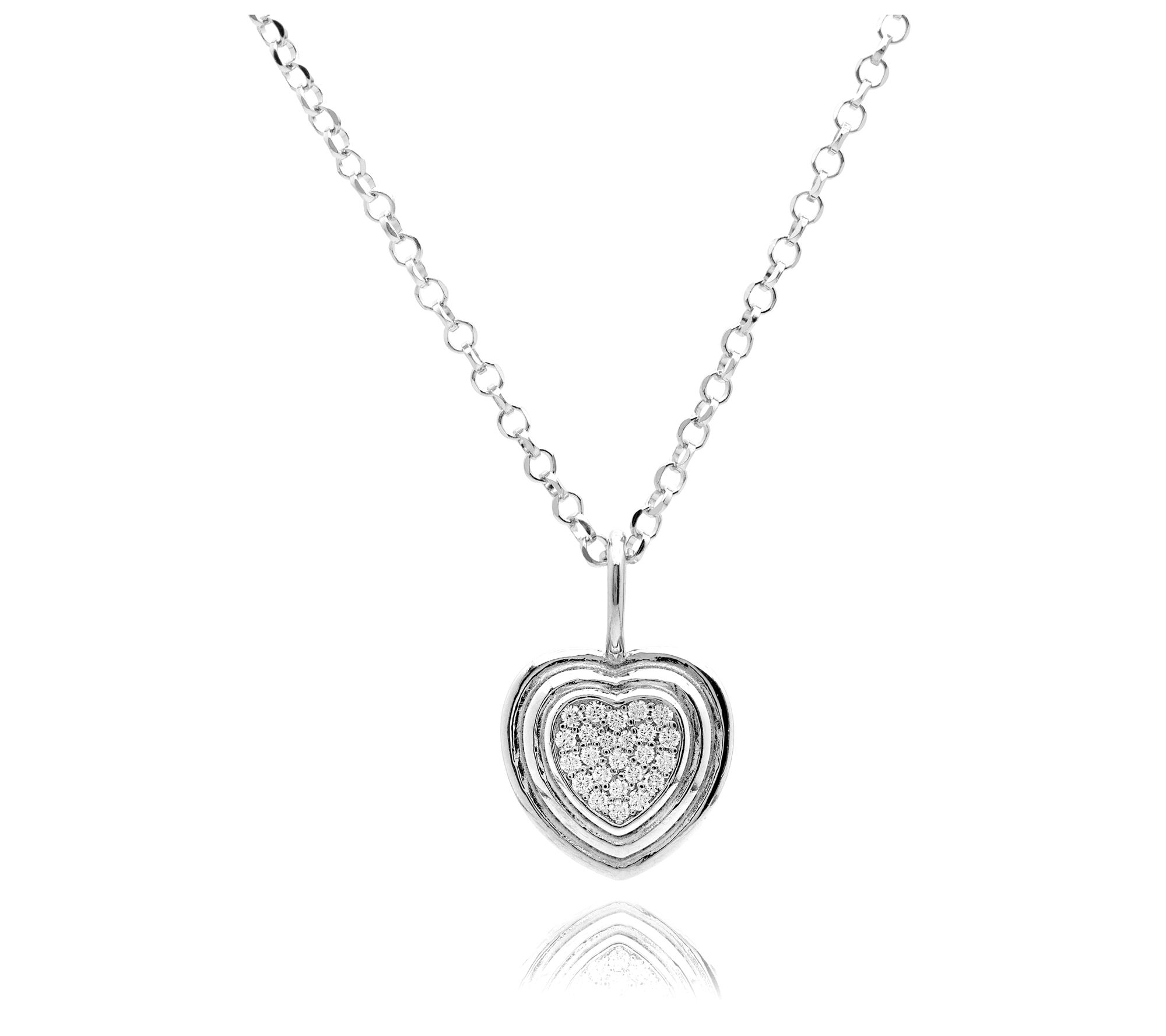 Diamonique Ripple Heart Pendant w/ Chain, Sterling Silver
