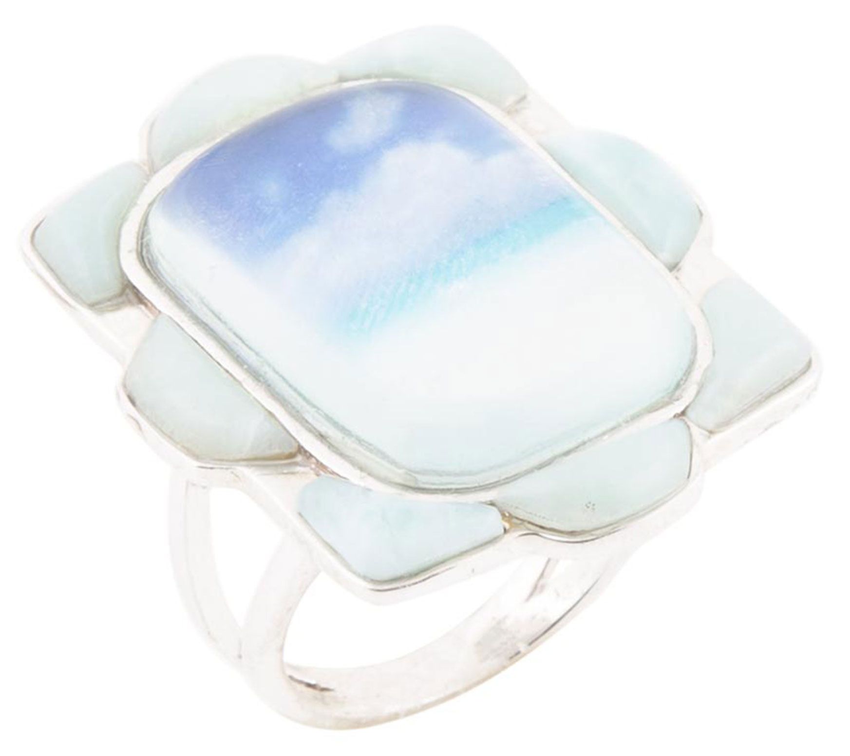 Barse Artisan Crafted Sterling Scenic Beach Blue Larimar Ring