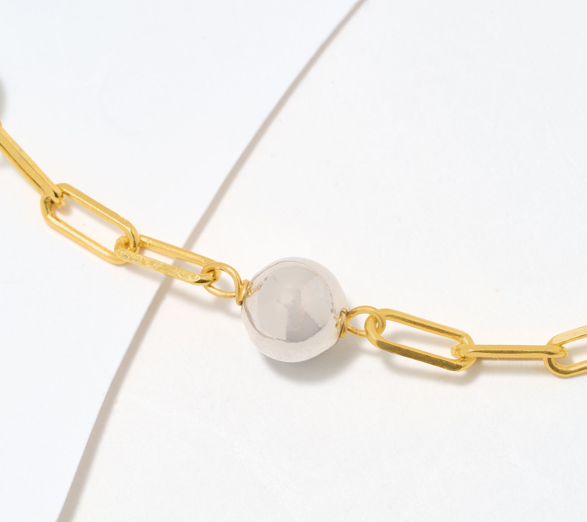 David Markstein Bronze 8mm Beaded Station 17+3" Paperclip Chain Necklace