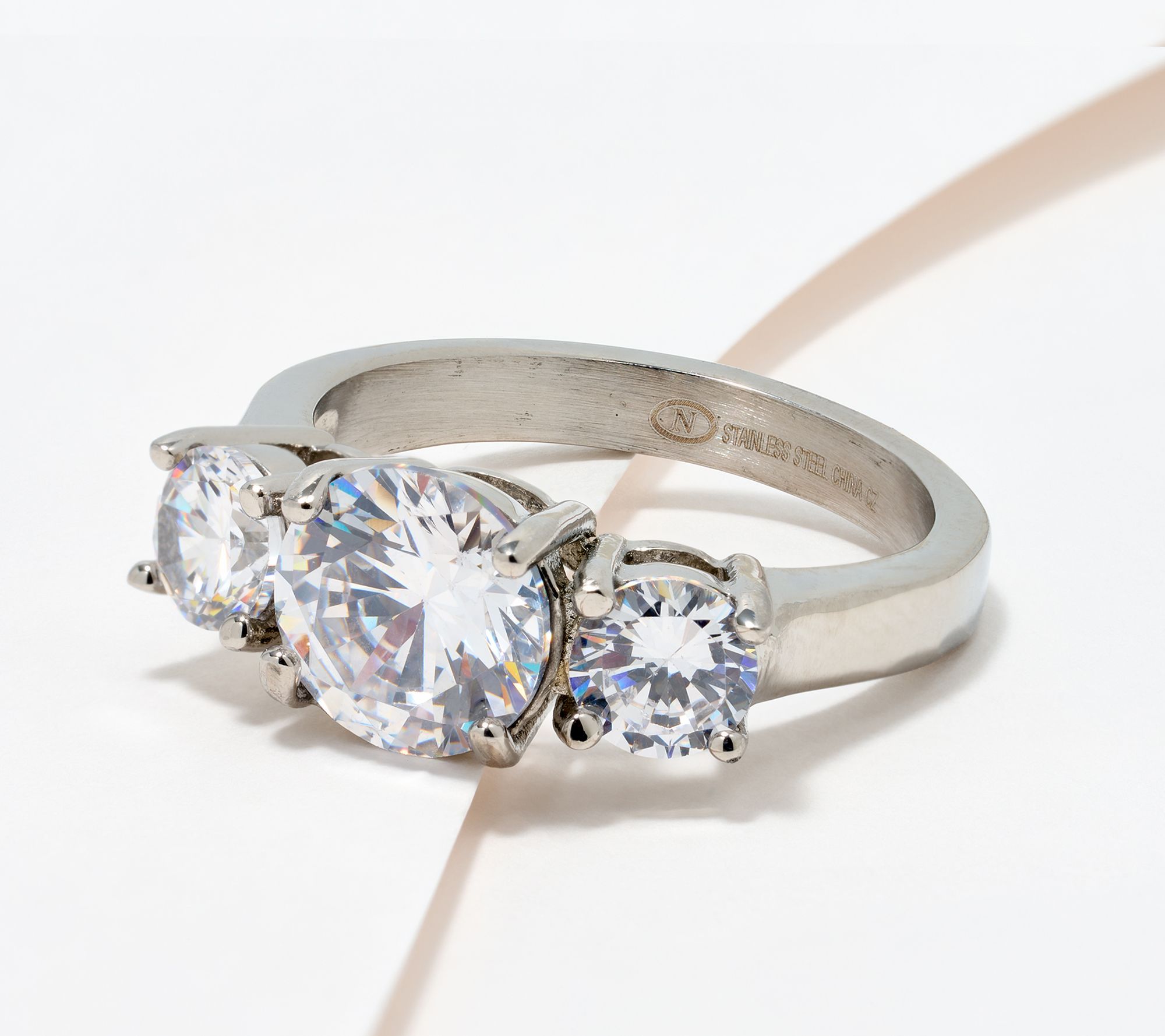 Steel by Diamonique 3 Stone Ring