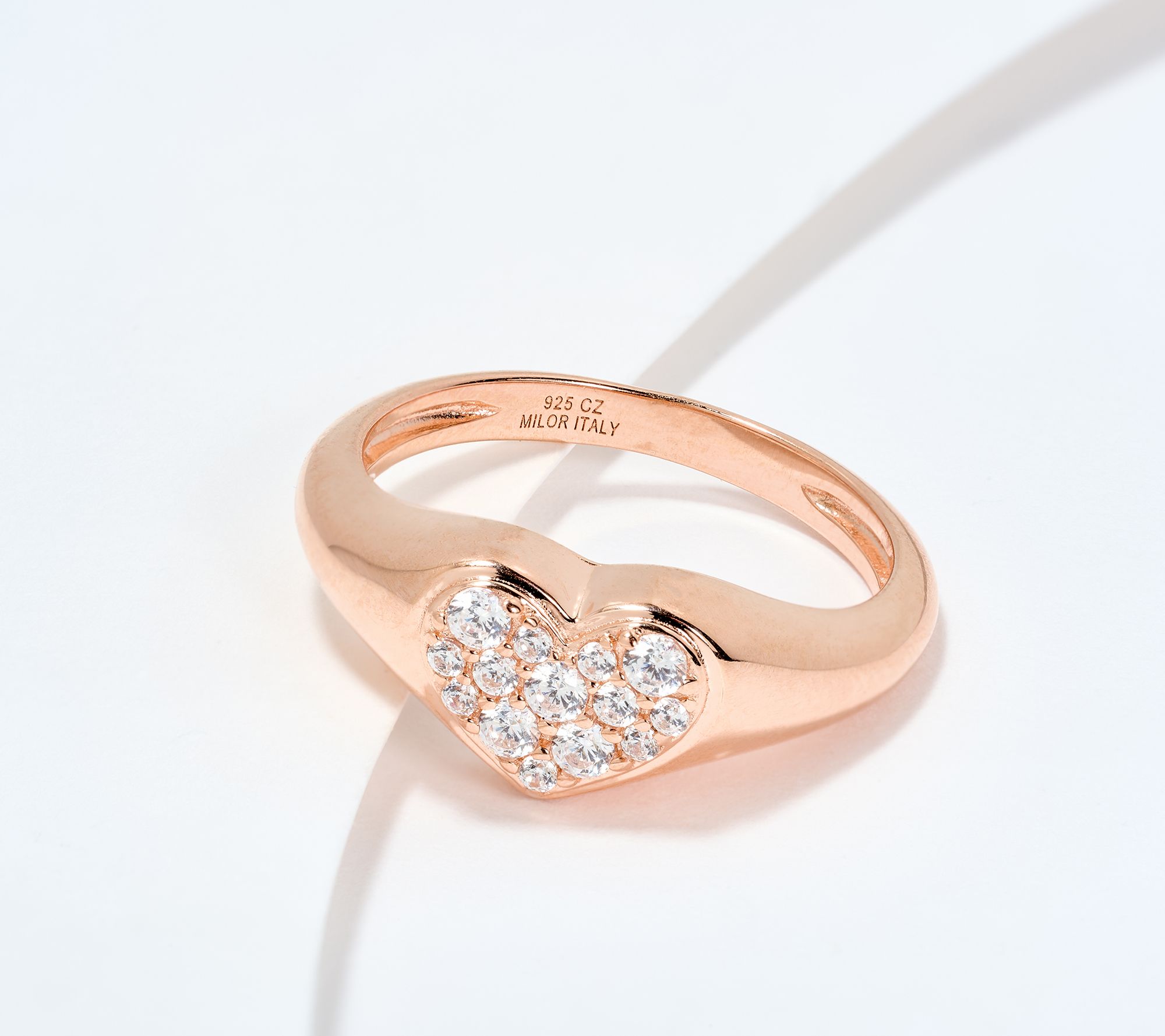 Diamonique Italia Pave Heart Signet Ring, Sterling Silver