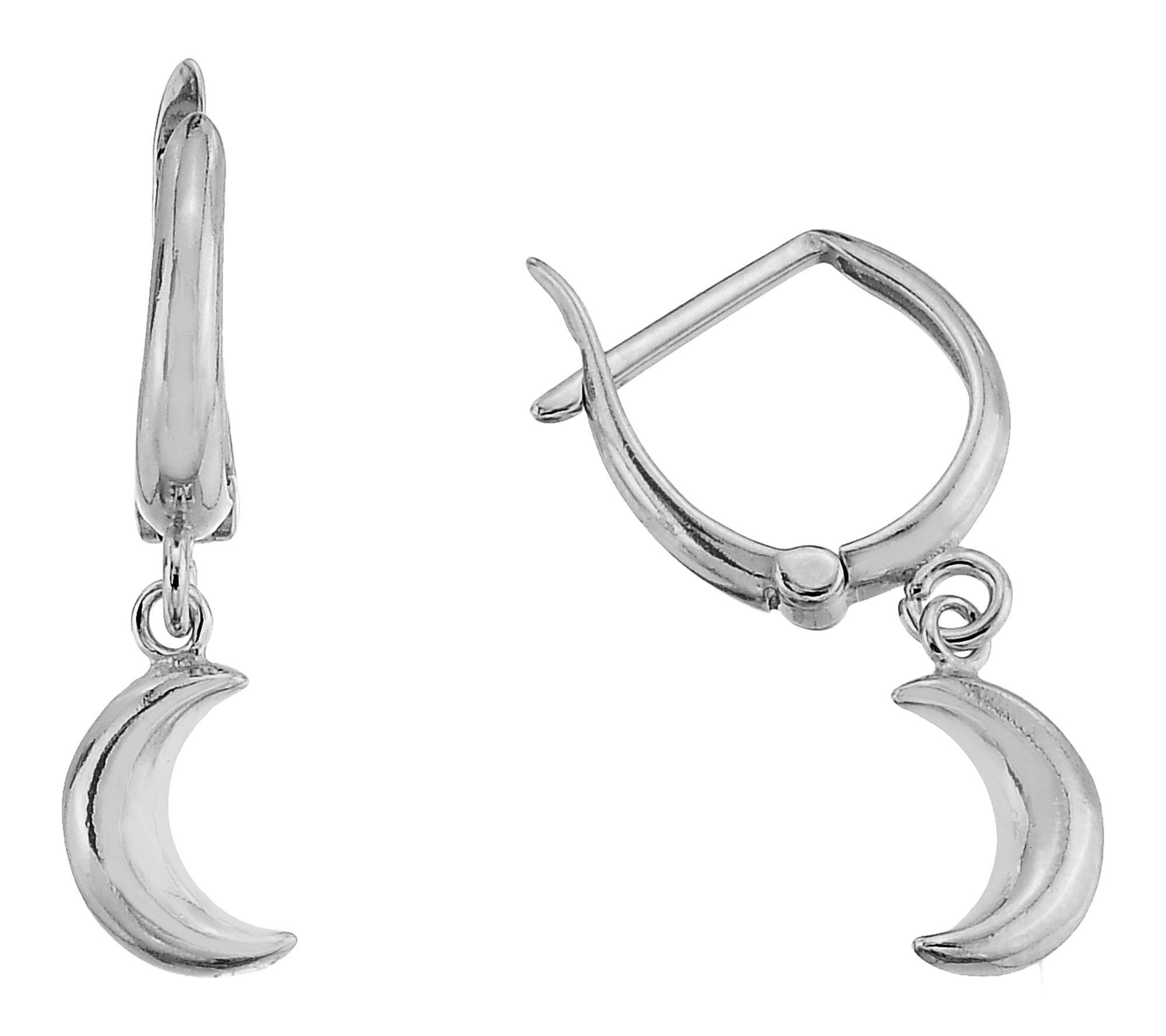 Silver Style Half Moon Drop Hoop Earrings, Sterling