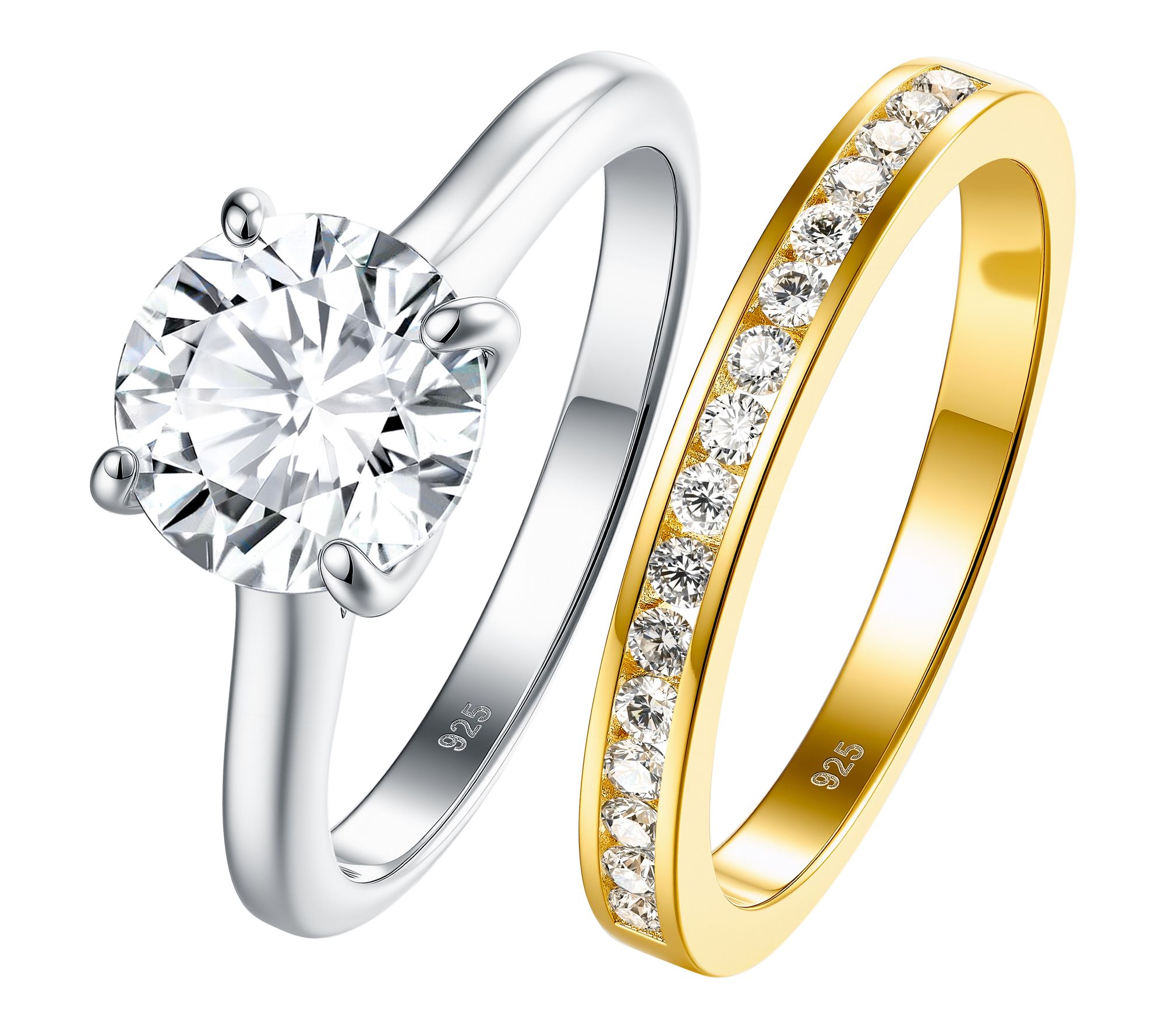 Diamonique 2.55 cttw Two-Tone Round Cut Ring Set, Sterling