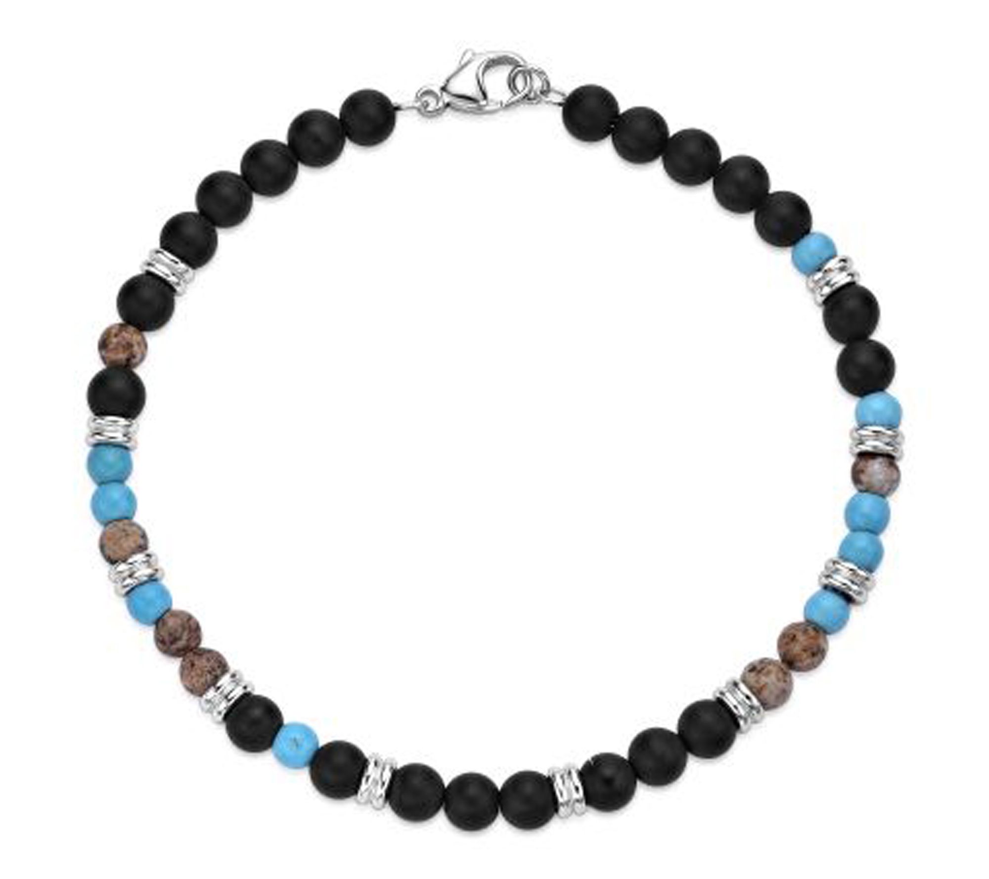 LYNX Men's Ster ling Silver Mul ti-Gemstone Bea d Bracelet