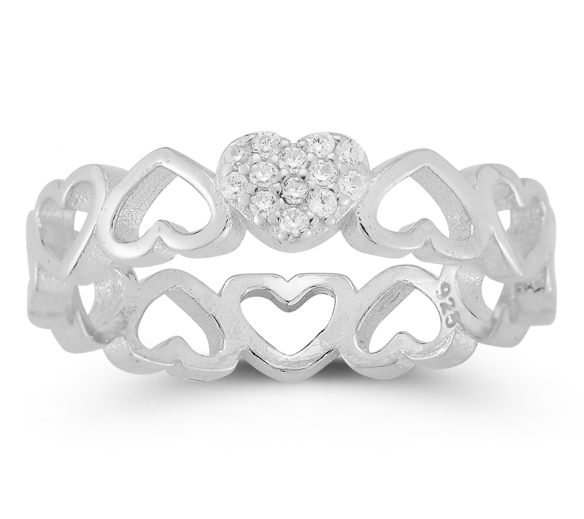 Sterlina Silver Pave Open Heart Band Ring, Sterling