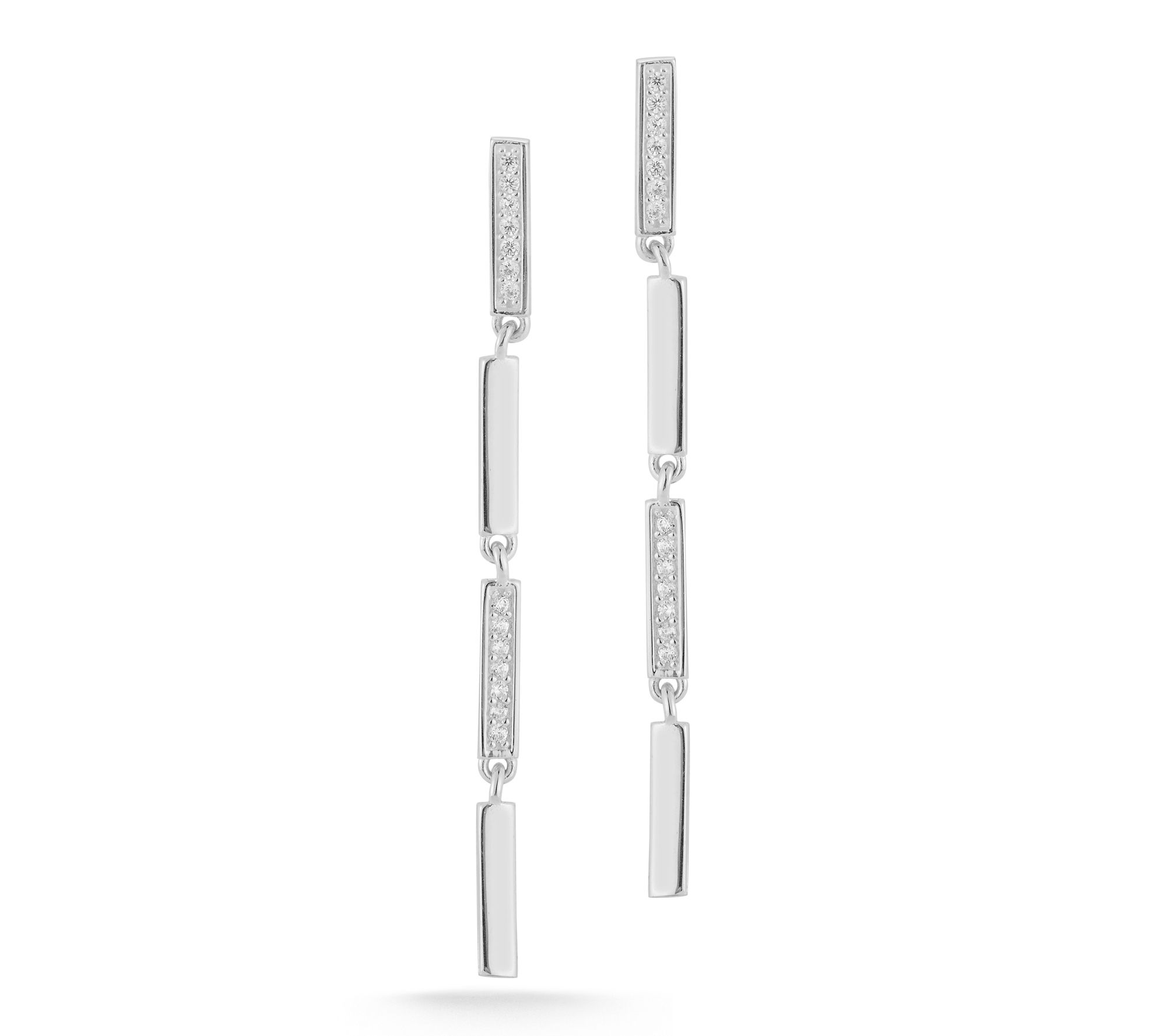 Sterlina Silver Pave Bar Chain Drop Earrings, Sterling