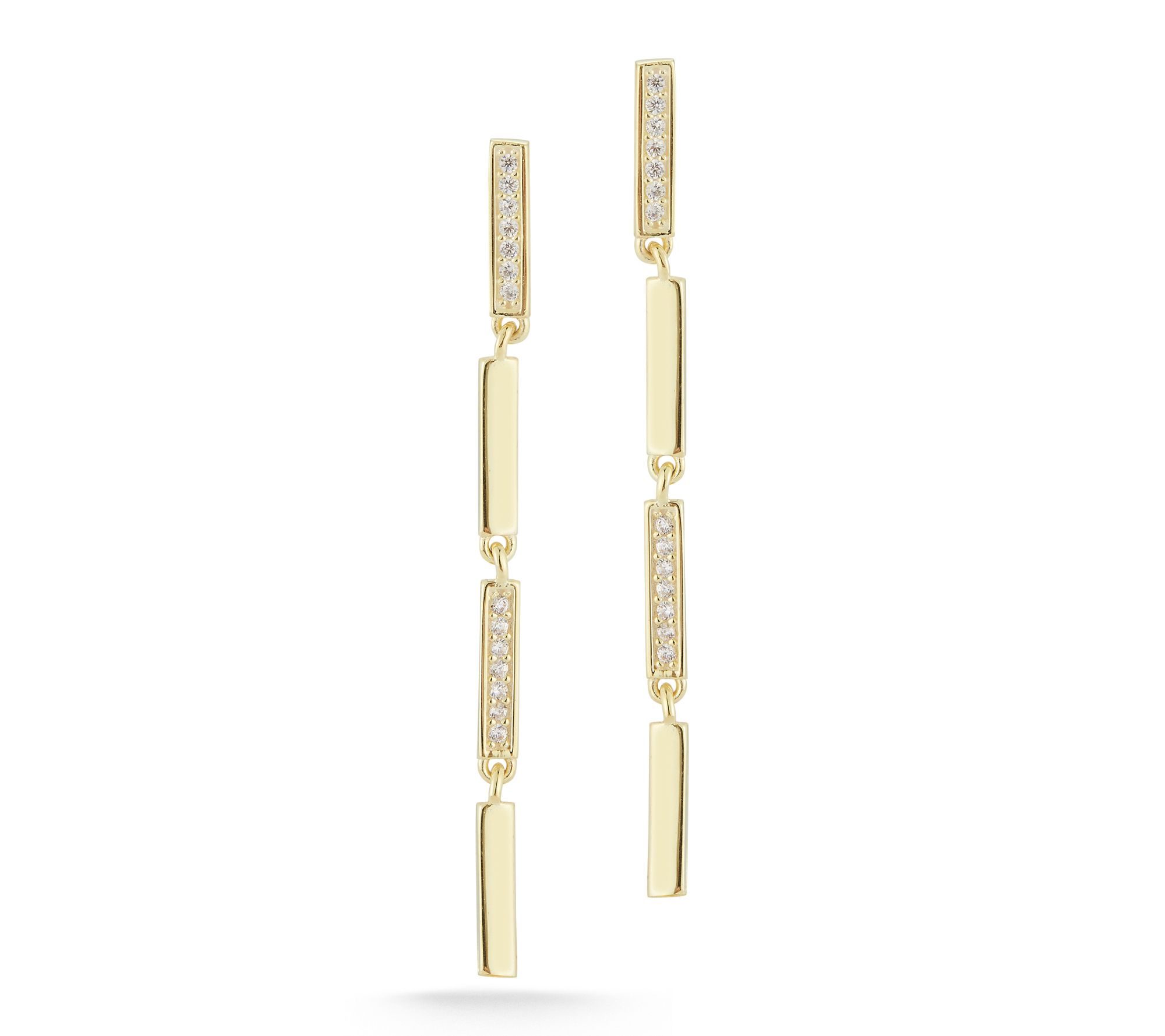 Sterlina Silver Pave Bar Chain Drop Earrings, Sterling