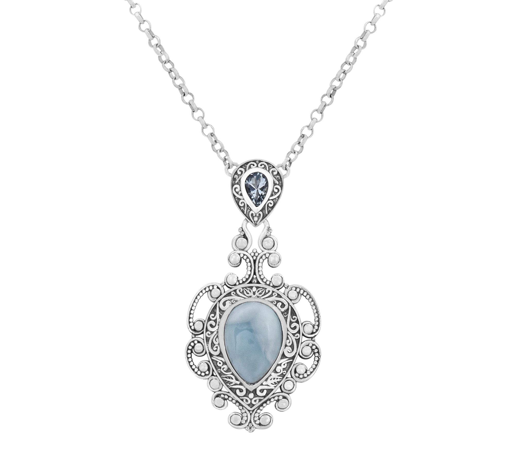 Artisan Crafted Larimar & Blue Topaz Necklace,Sterling Silver