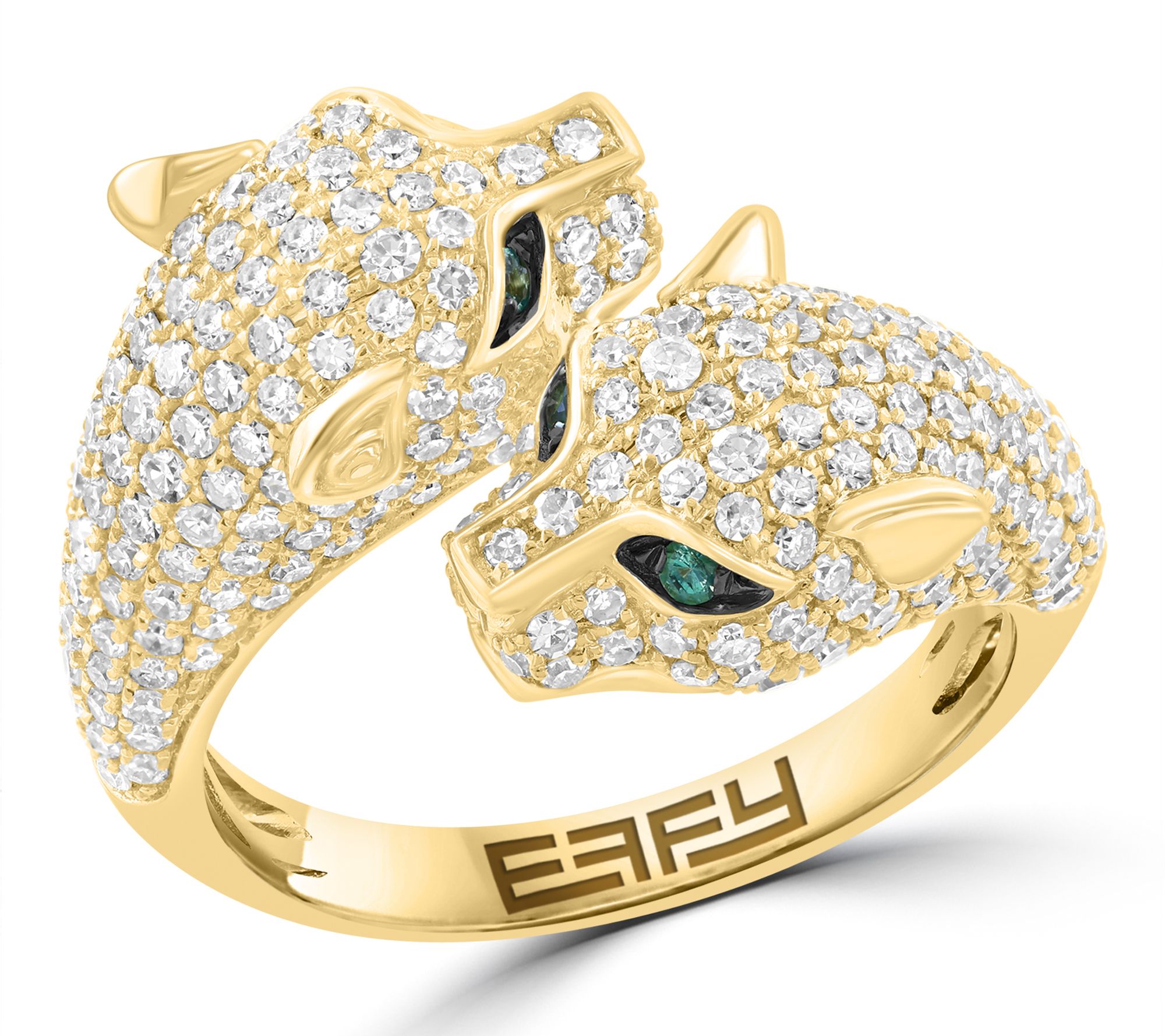 Effy Diamond & Emerald Panther Ring, 14K Gold