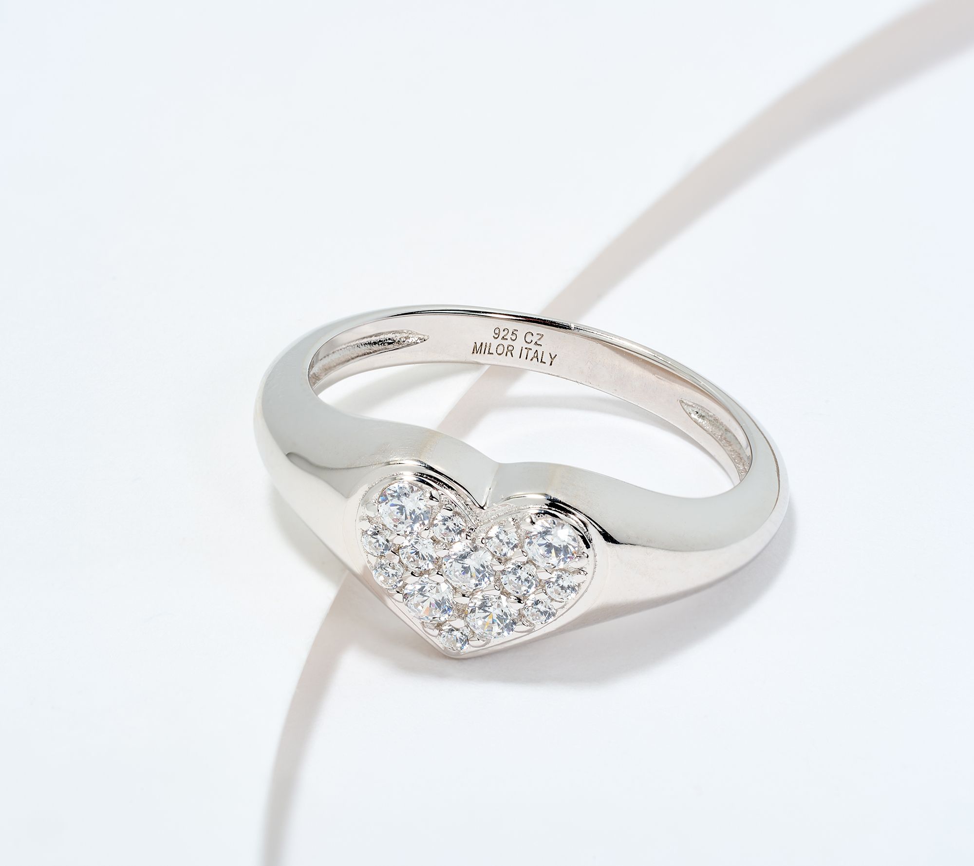 "As Is" Diamonique Italia Pave Heart Signet Ring, Sterling