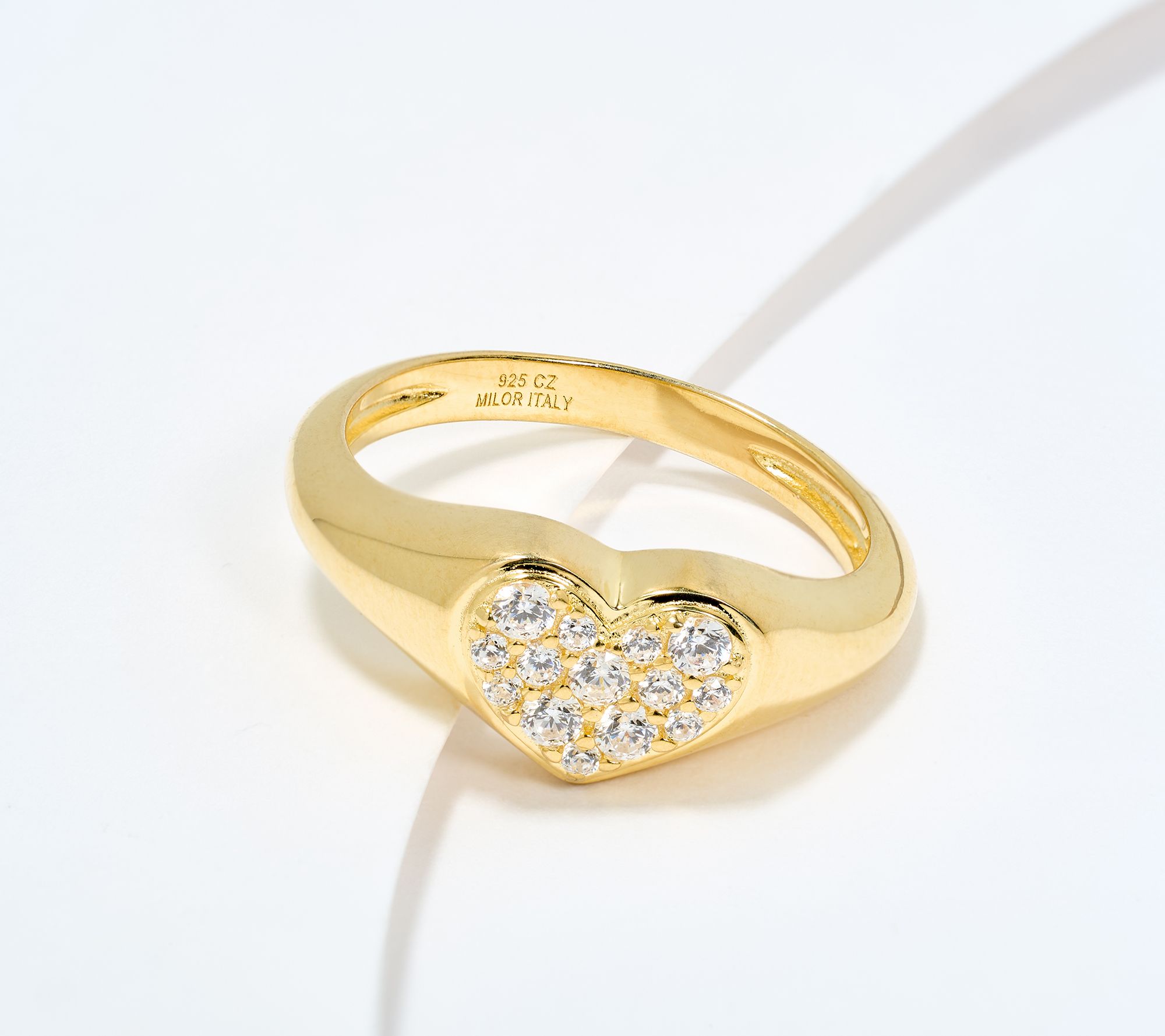 "As Is" Diamonique Italia Pave Heart Signet Ring, Sterling