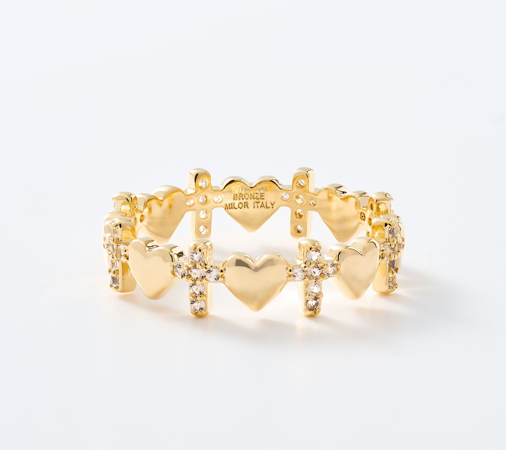 David Markstein Bronze Heart and Cross Stack Ring