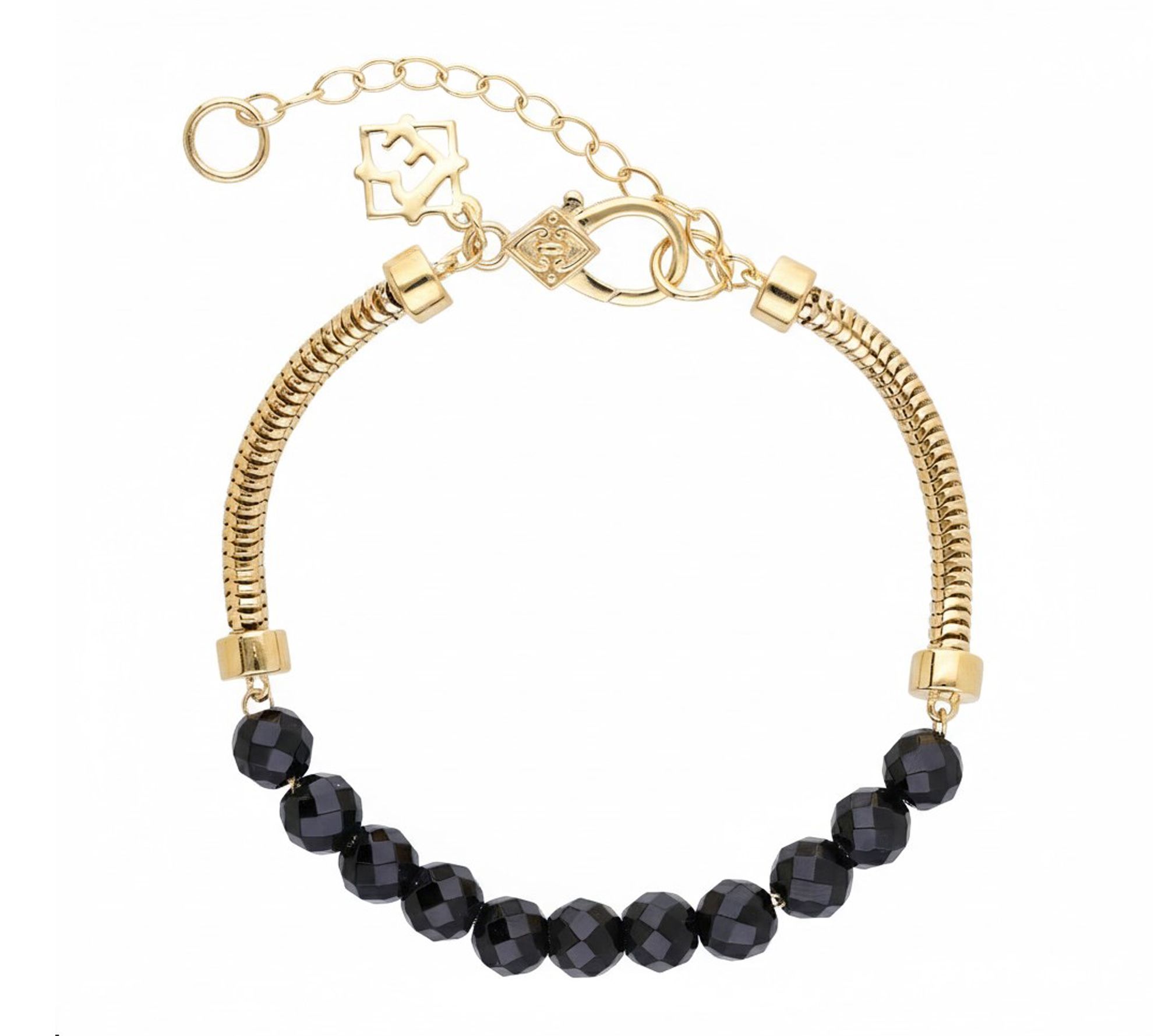 Elyse Ryan 14K Gold Clad Onyx Bead Snake ChainBracelet
