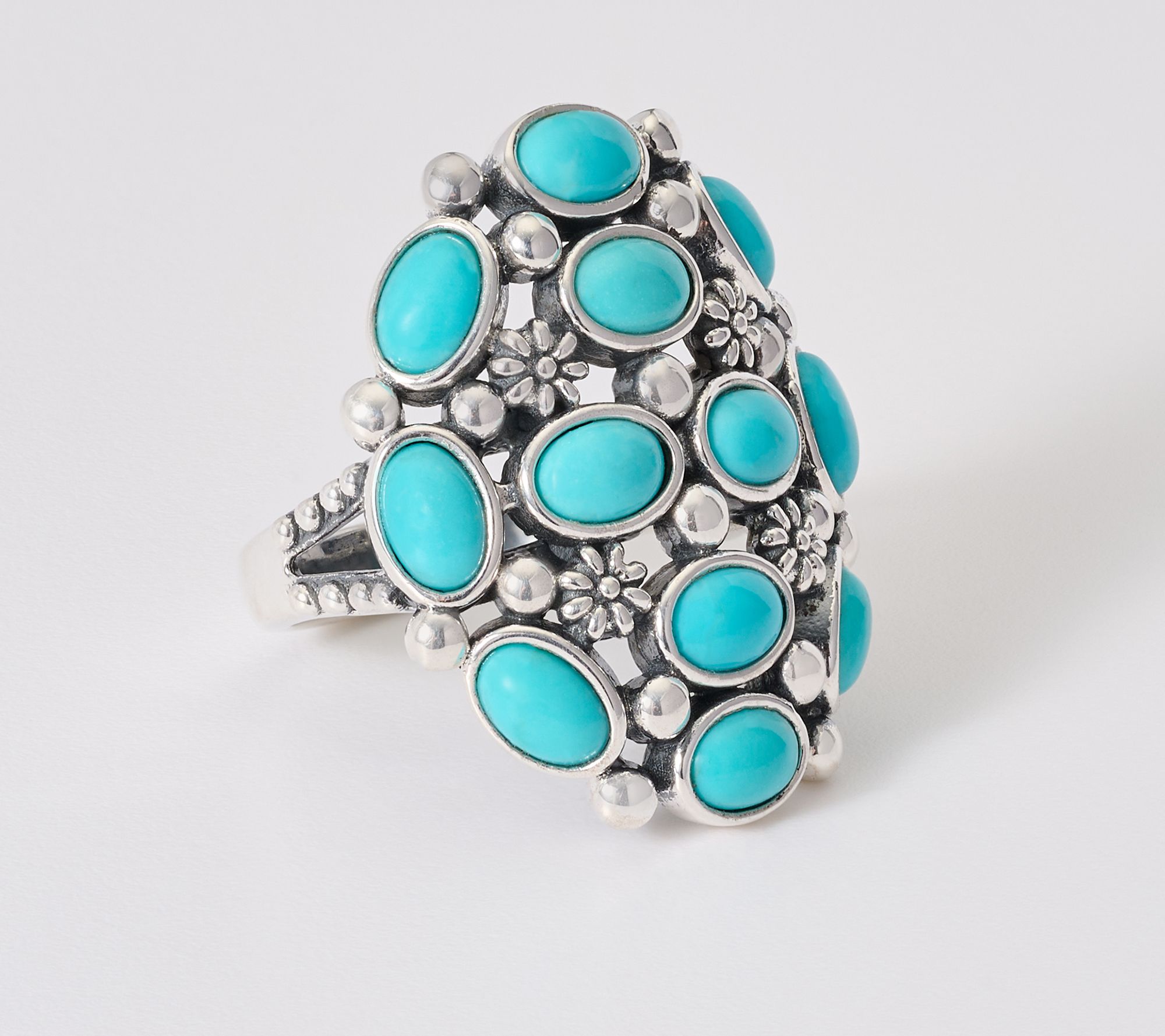 American West Sterling Oval Kingman Turquoise Cluster Ring