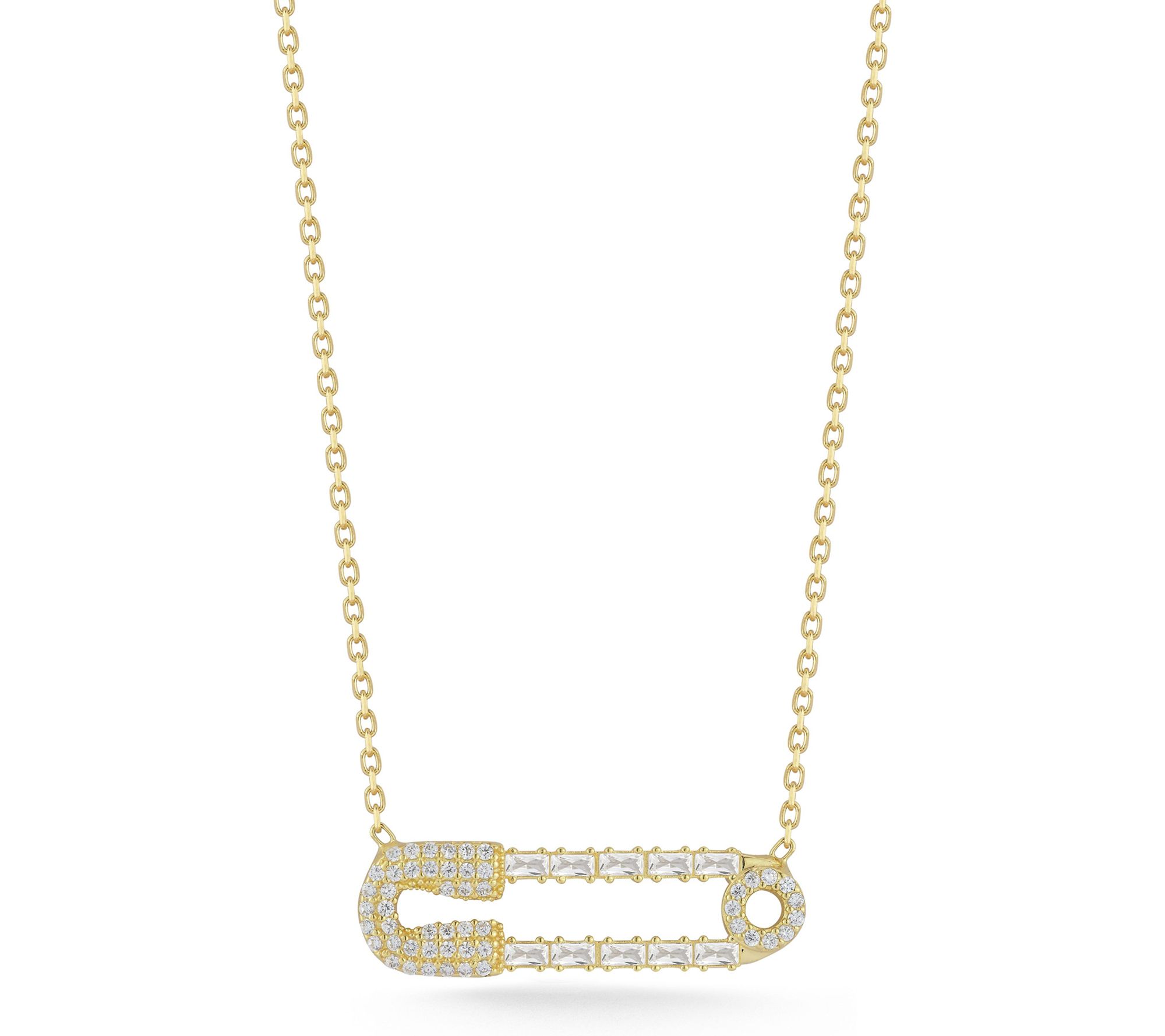 Sterlina Silver Pave Safety Pin Necklace, Sterling