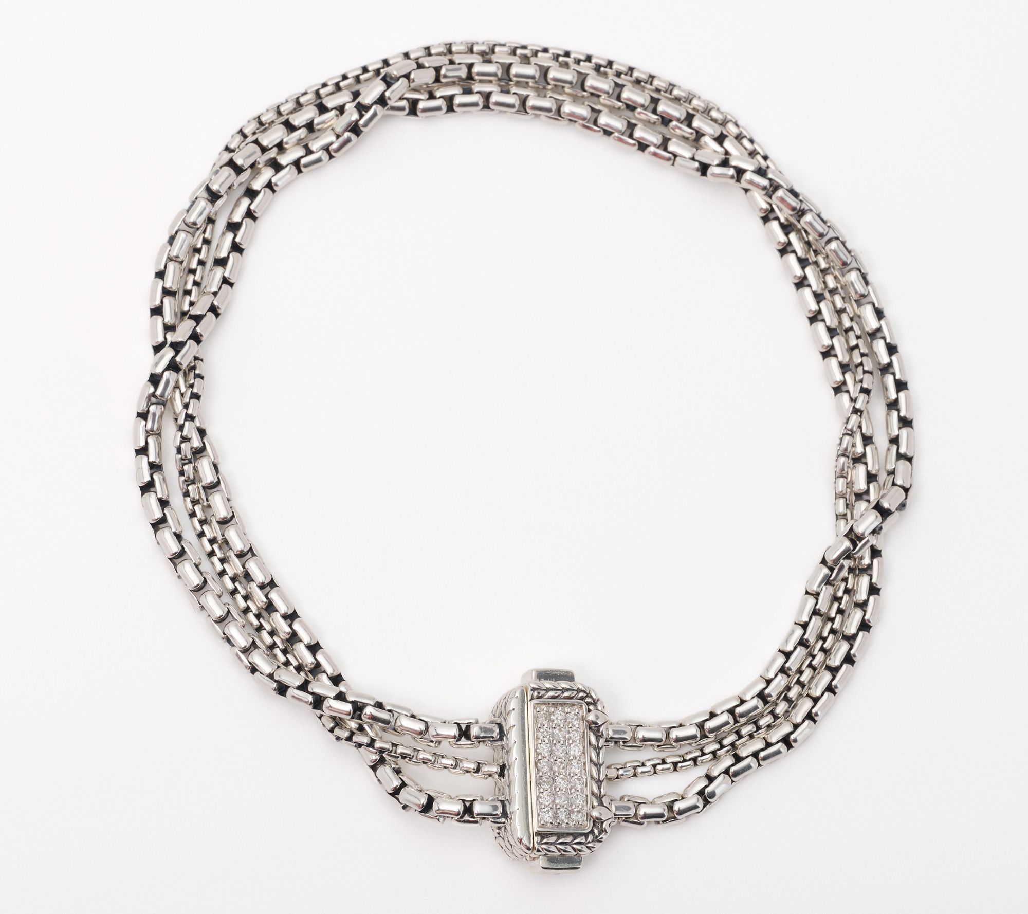 JAI Sterling Silver Pave Diamond Multi Box Chain Bracelet,14.5g