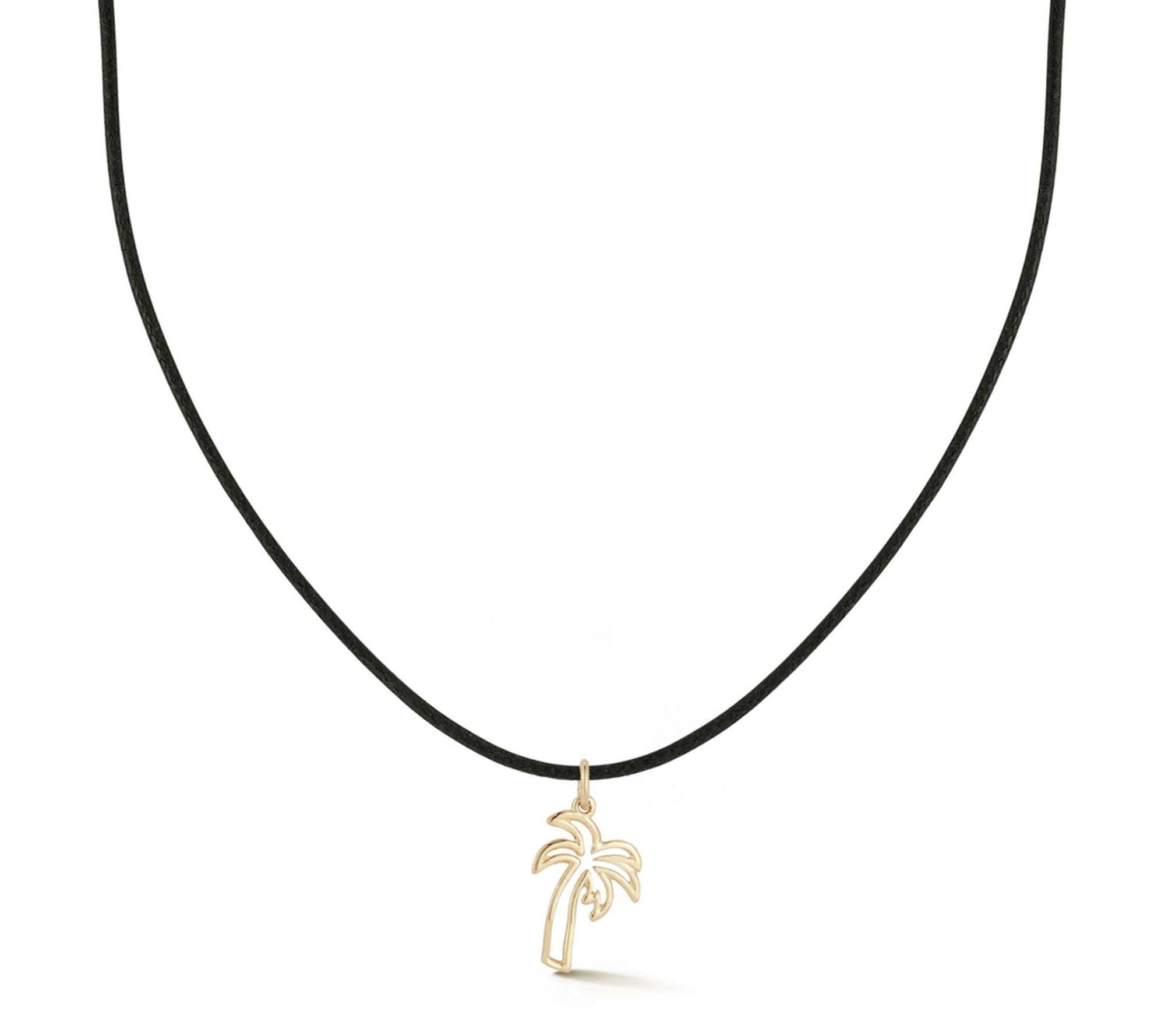 Italian Gold Palm Tree Pendant w/ Black Cord Chain, 14K