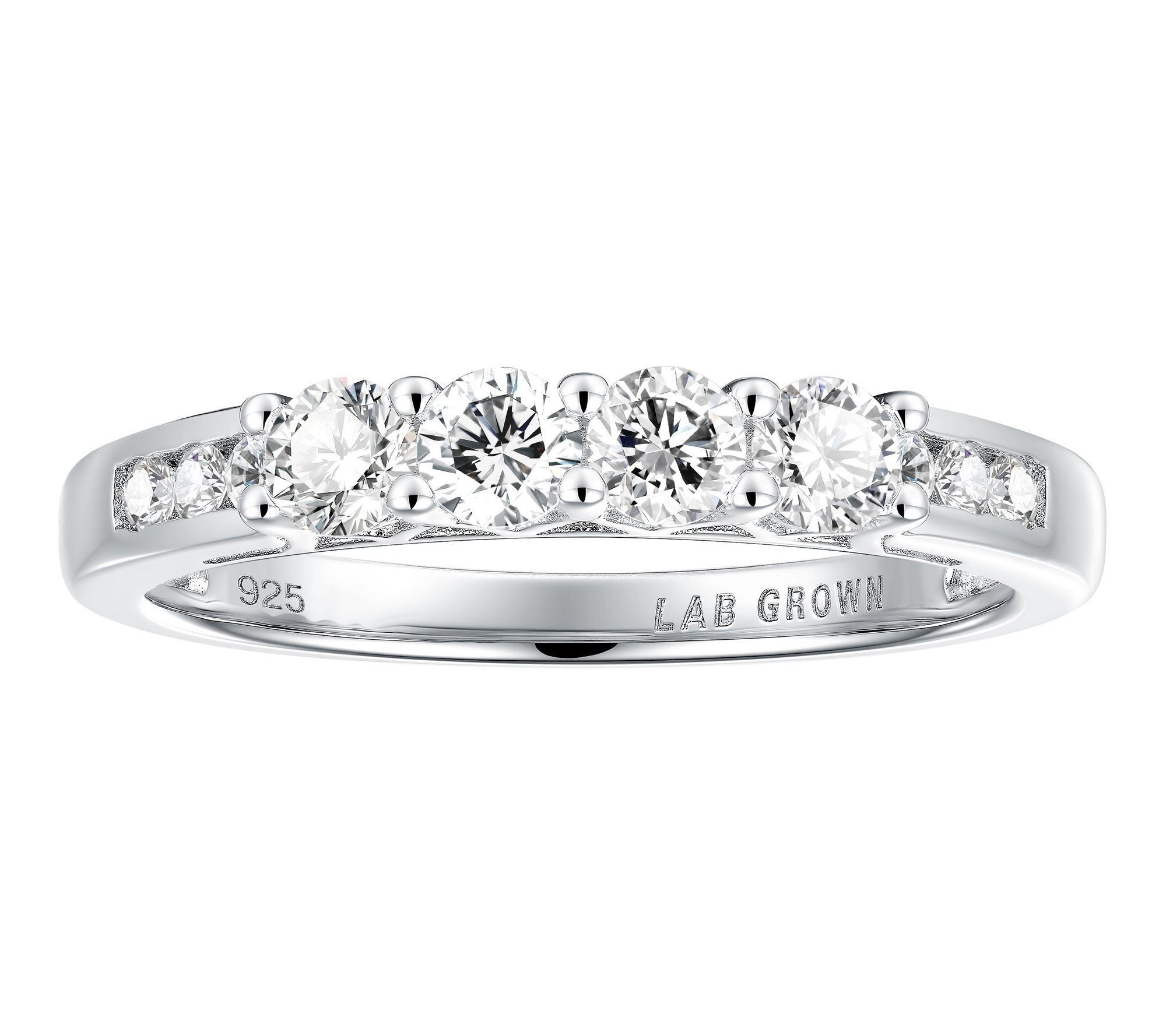 Fire Light Lab Grown Diamond Prong Set Band Ring, Sterling Silv