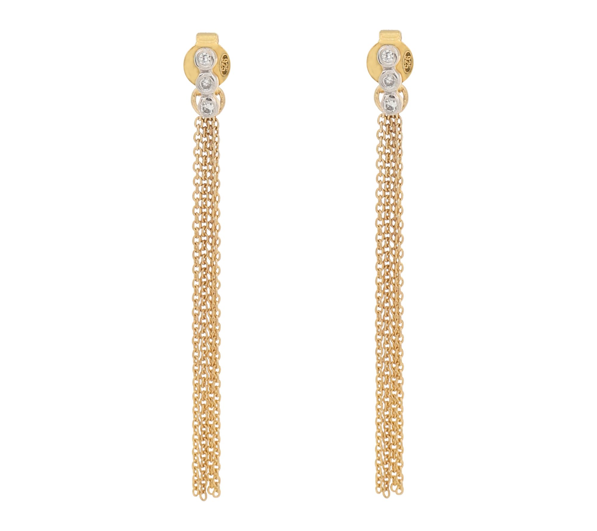 Diamonique Chain Dangle Earrings, 14K Gold Plated