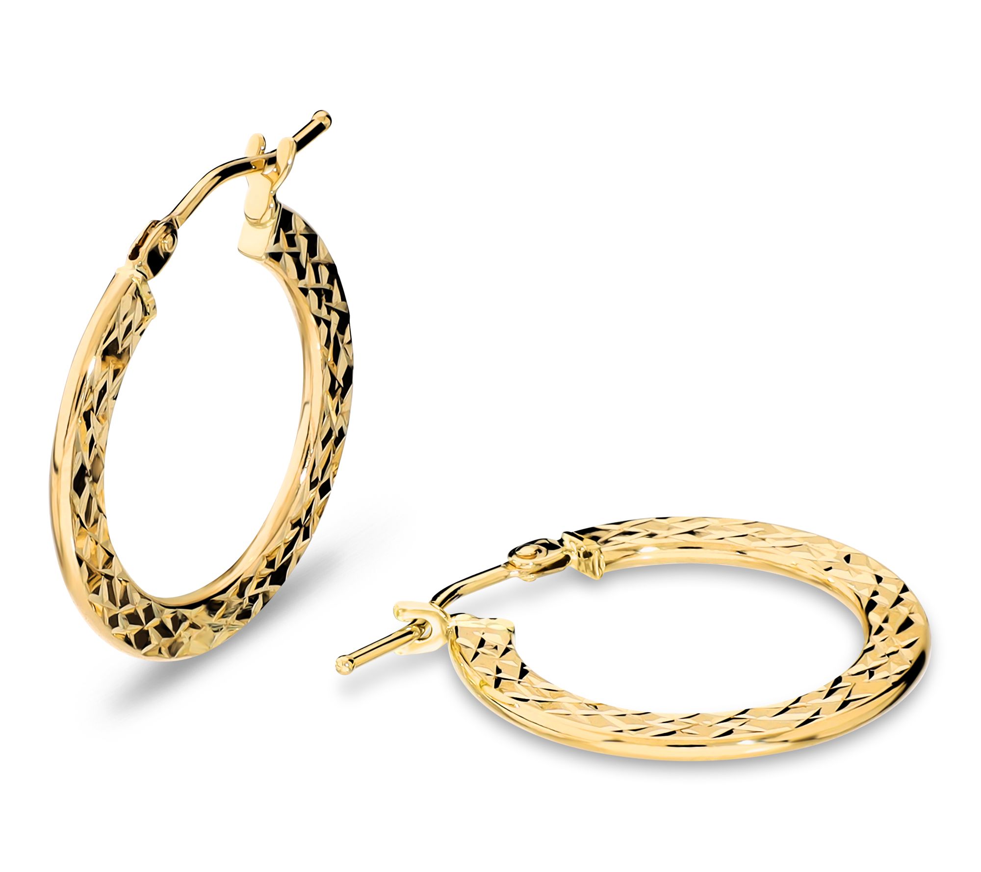 Italian Gold 3/4" Diamond Cut Round Hoop Earrings, 14K