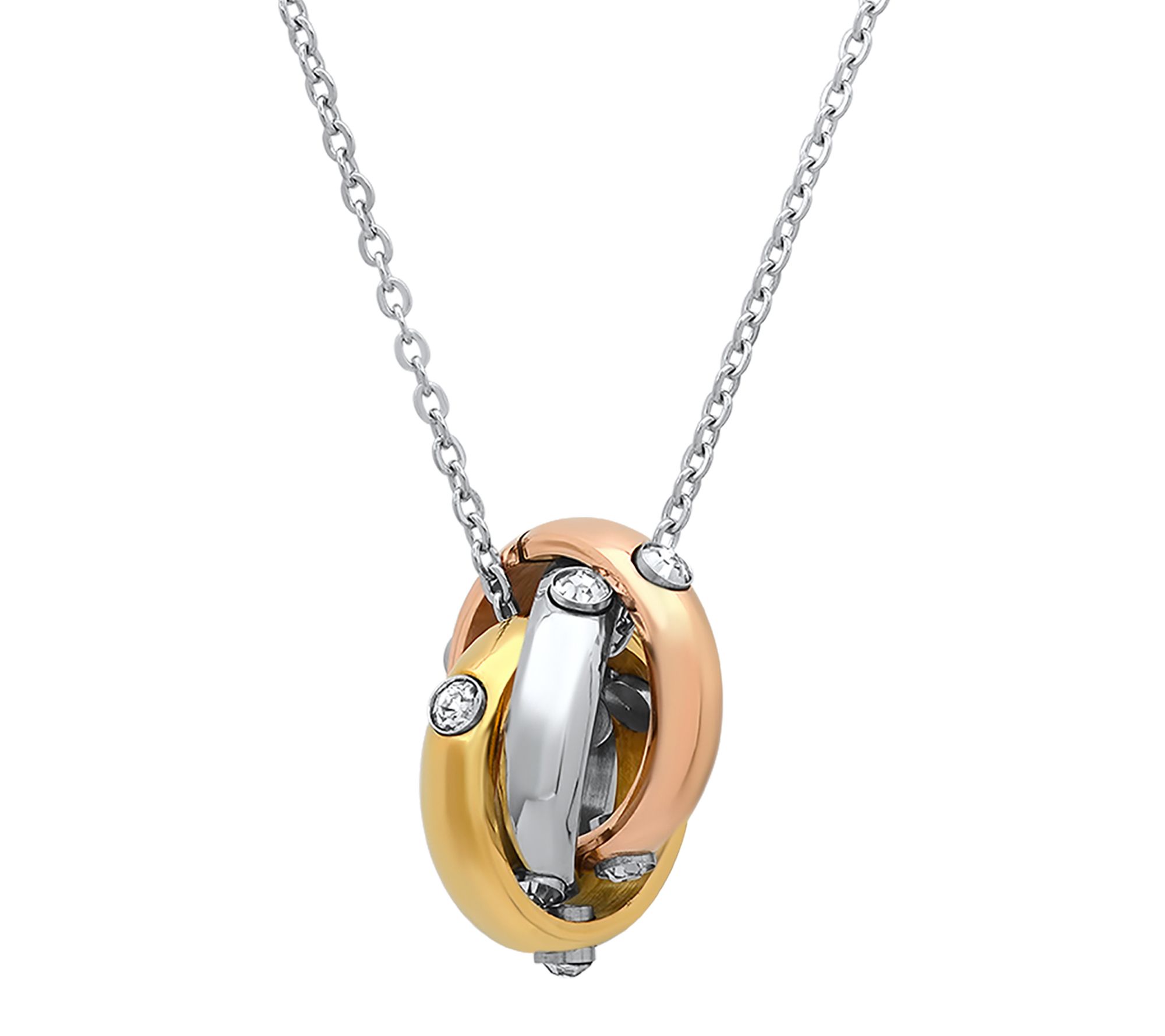 Steel By Design Tri-Tone Interlocking Ring Necklace