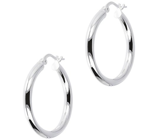 UltraFine Silver 1" Round Polished Hoop Earrings