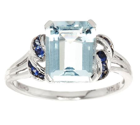 Smithsonian 2.45 ct Emerald Cut Aquamarine & Blue Sapphire Ring, 14K ...