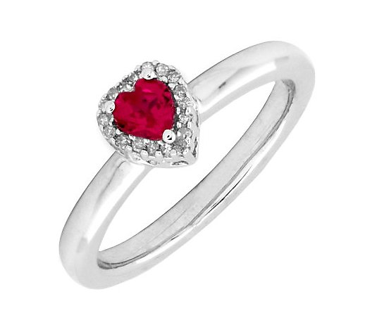 Simply Stacks Sterling Created Ruby & Diamond Heart Ring