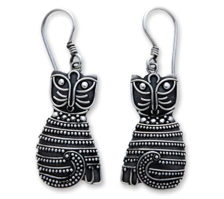 Novica Artisan-Crafted Sterling "Indonesian Cat" Earrings