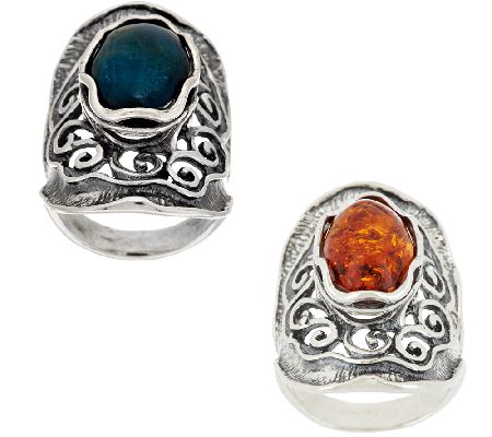 Or Paz Sterling Gemstone Elongated Scroll Ring - QVC.com