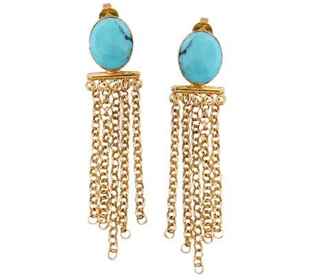 Sterling & 14K Gold-Plated Turquoise Fringe Earrings - QVC.com