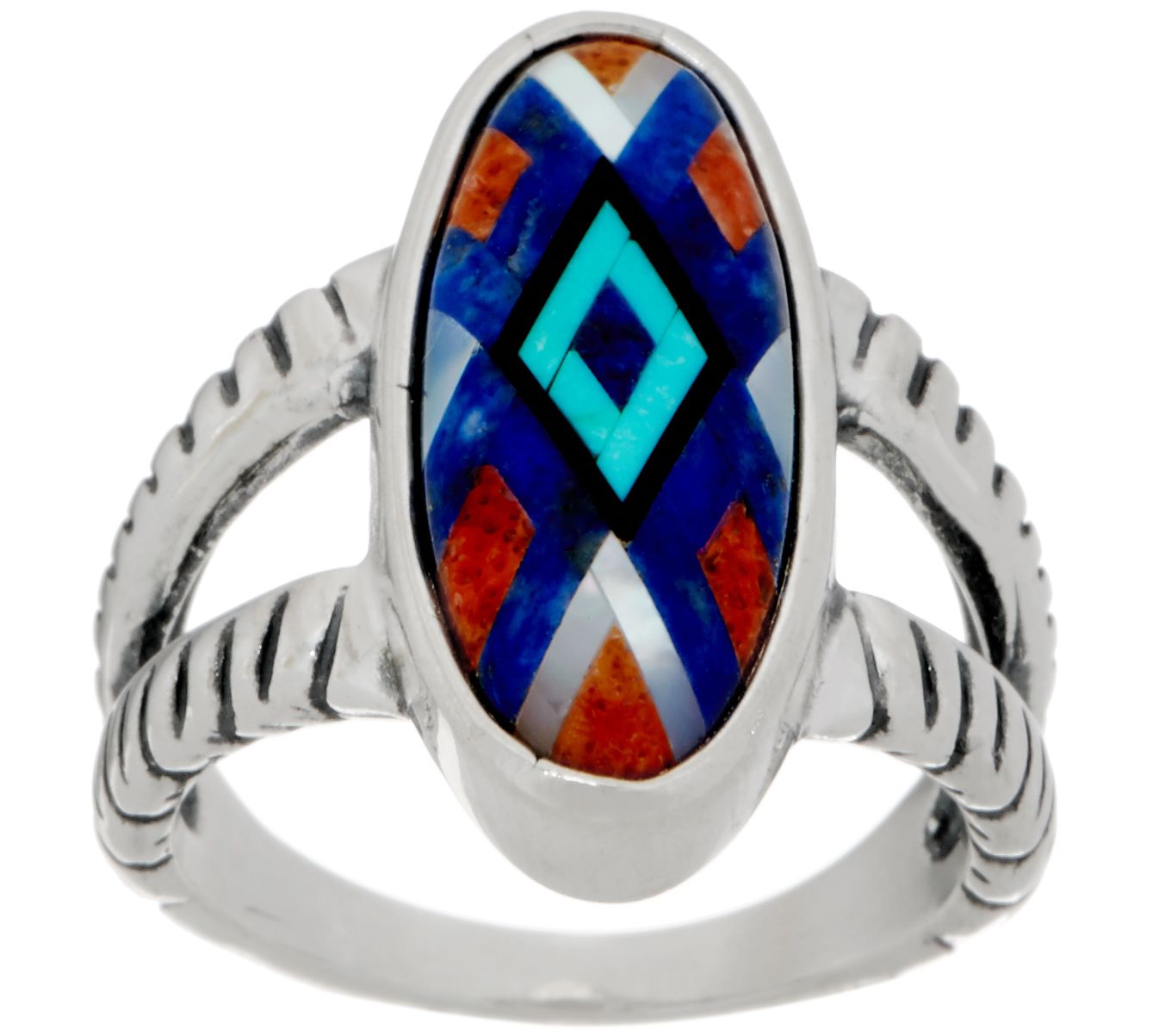 American West Sterling Silver Multi-Gemstone Inlay Ring - Page 1 — QVC.com