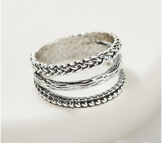 Or Paz Sterling Silver 3-Row Multi Textured Ring